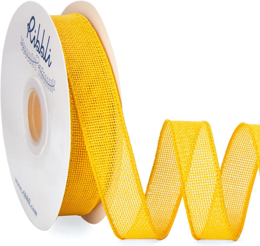 Ribbli Yellow Burlap Wired Ribbon, 1” Inch x Continuous 20 Yard, Yellow Wired Ribbon for Wreaths,Big Bows,Tree Decoration,Outdoor Decoration