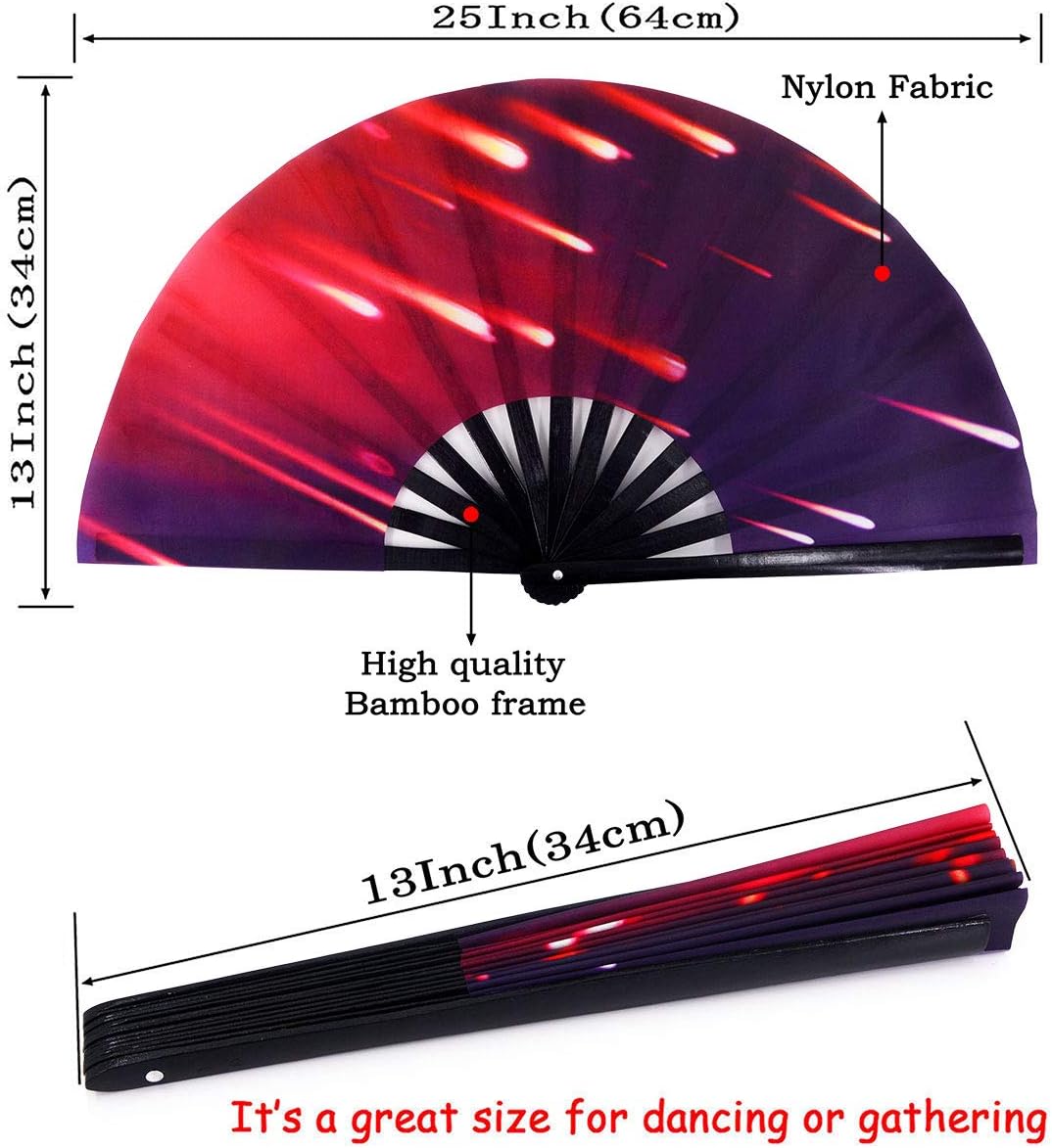 Amajiji Large Folding Hand Rave Fan Popping Fan for Line Dancing Clacking Fans for Boots On The Ground Dance,Party,Decoration,Festival (Meteor Shower)