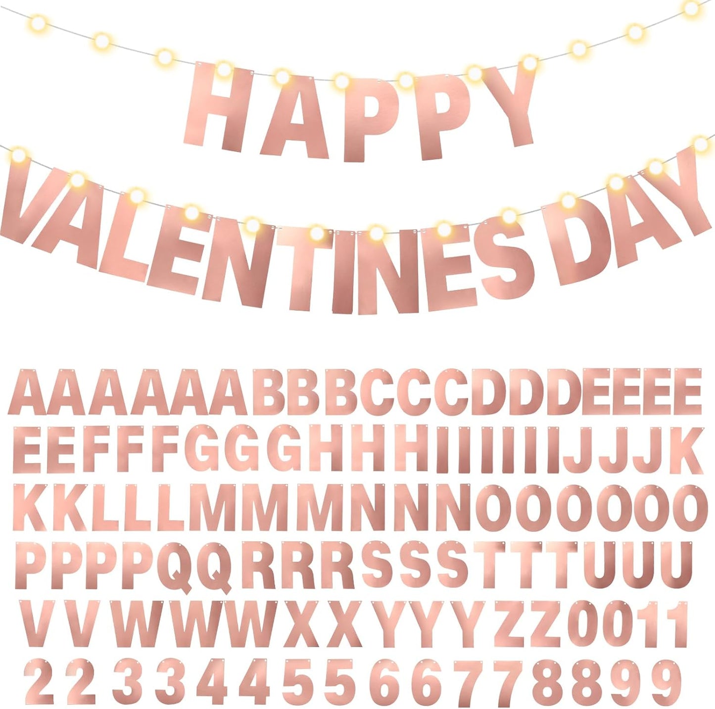 TaoBary 112 Pcs DIY Letter Kit Glitter Customizable Banner Letters Include 107 Letters and Numbers 3 Rope and 2 Needles for Birthday Halloween Christmas Wedding Valentine Party Decor(Bright Rose Gold)