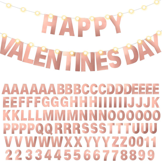 TaoBary 112 Pcs DIY Letter Kit Glitter Customizable Banner Letters Include 107 Letters and Numbers 3 Rope and 2 Needles for Birthday Halloween Christmas Wedding Valentine Party Decor(Bright Rose Gold)