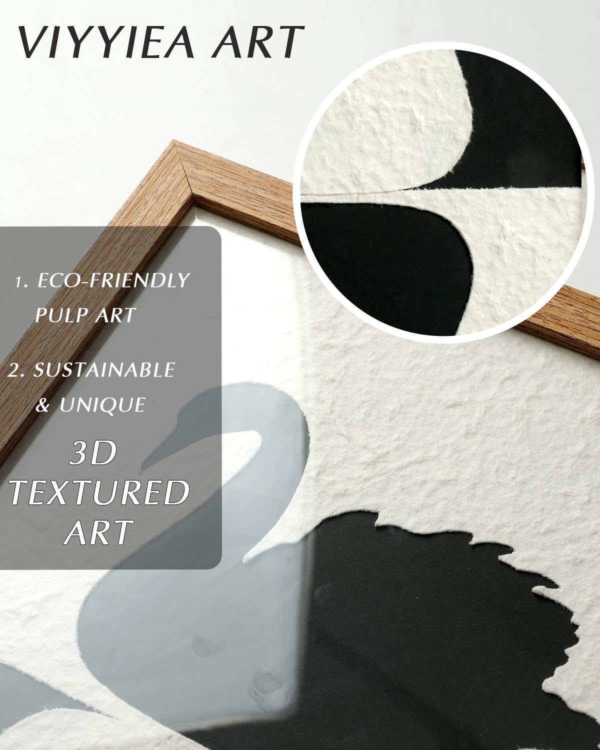 VIYYIEA Framed 3D Textured Wall Art, Handmade Paper Artwork,12x16inch, Modern Minimalist Black White Decor for Living Room Bedroom Shelf, Swan Reflection Abstract Picture