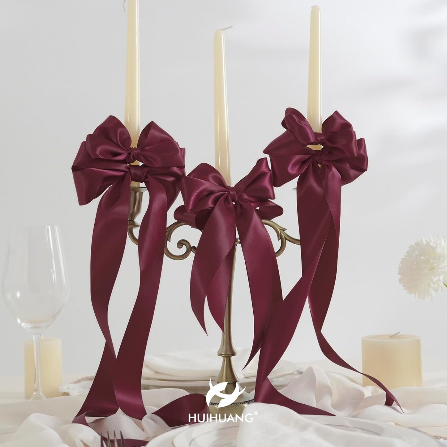 HUIHUANG 1-1/2 inch Double Face Satin Ribbon Maroon Ribbon Satin Wine Red Ribbons 50 Yards Roll for Gift Wrapping Bow Making Floral Bouquet Wedding Invitations Decor Party Favor Craft Supplies