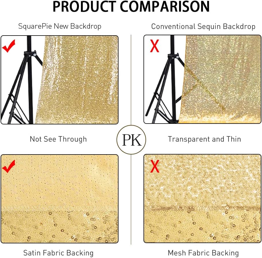 SquarePie Sequin Backdrop Curtain Not See Through Background for Wedding Party 10FT x 10FT Gold