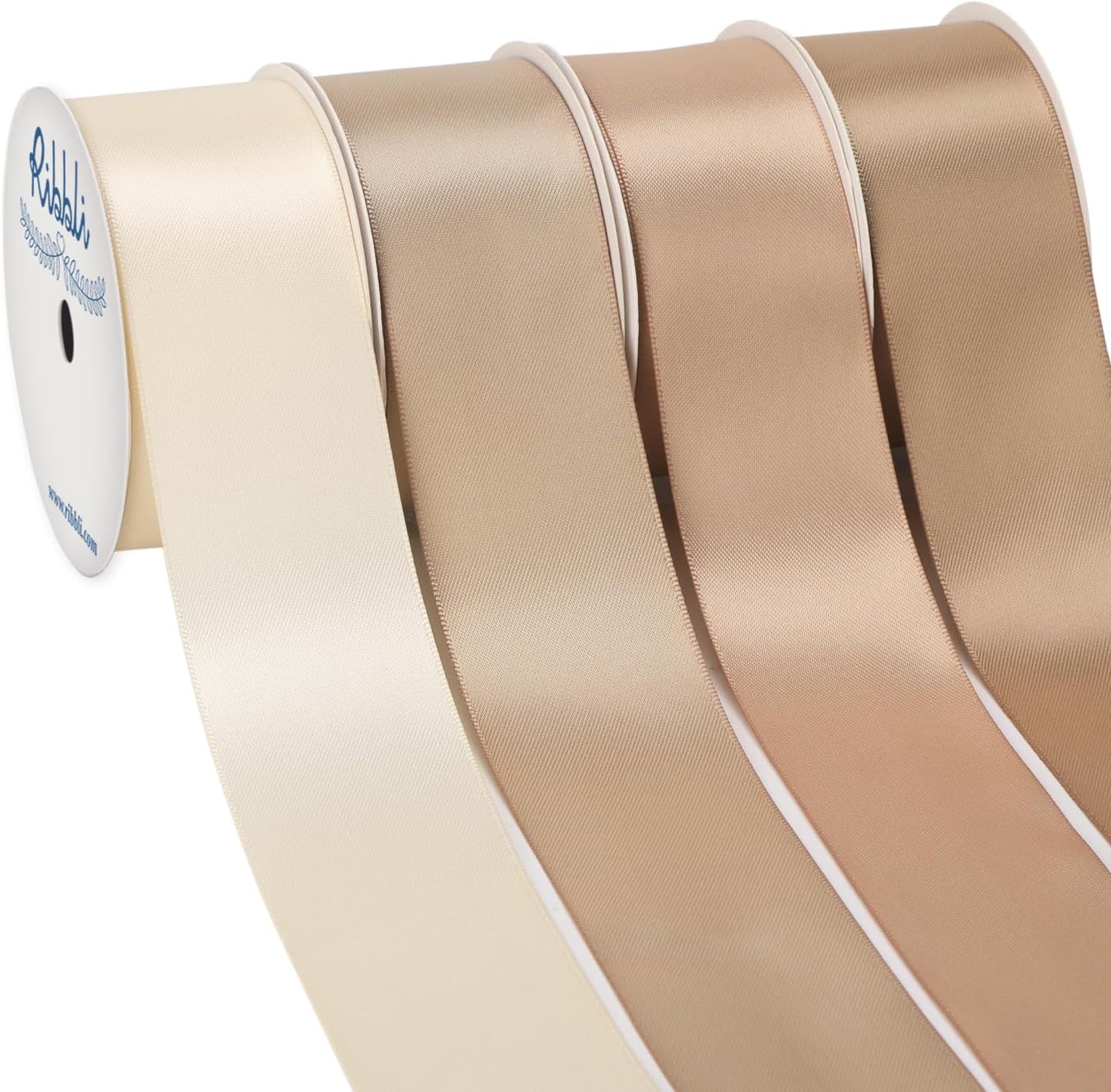 Ribbli Champagne Satin Ribbon 1-1/2 Inch x 4 Rolls Total 40 Yards-Ivory Champagne Purple Ribbon for Gift Wrapping Craft Wedding Decoration