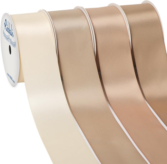 Ribbli Champagne Satin Ribbon 1-1/2 Inch x 4 Rolls Total 40 Yards-Ivory Champagne Purple Ribbon for Gift Wrapping Craft Wedding Decoration