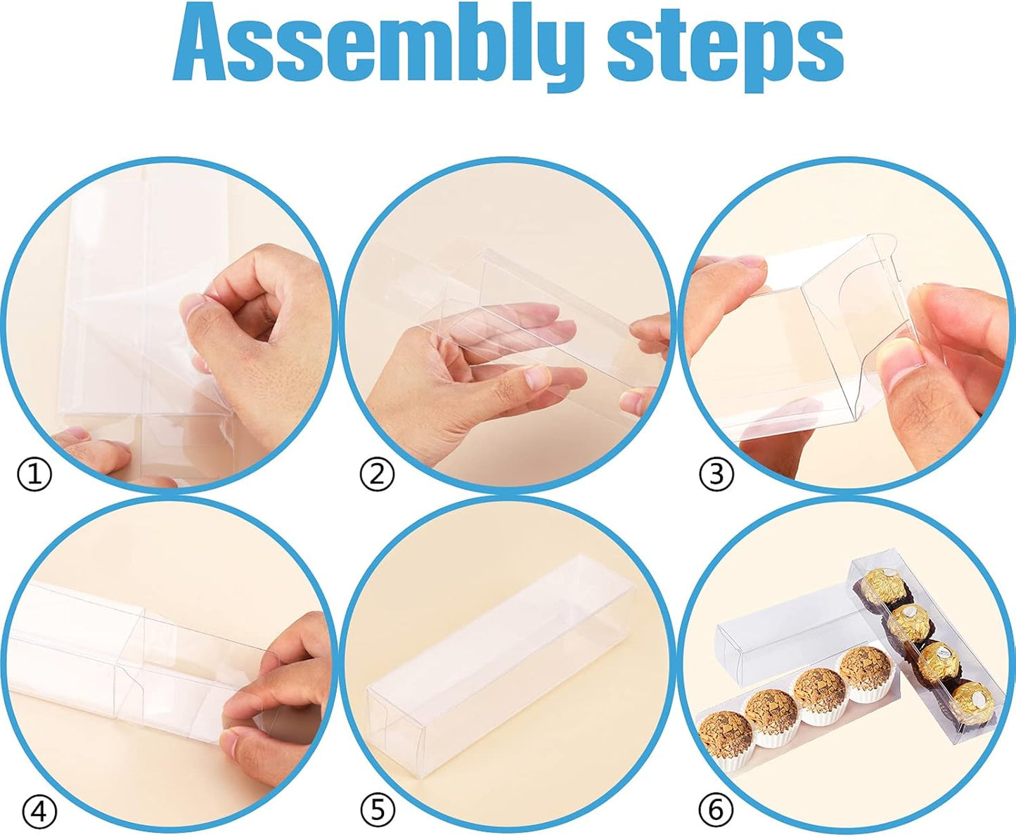 50 PCS Clear Favor Boxes, Macaron Gift Boxes with Inserts, Truffle Boxes, Clear Candy Boxes for Christmas, Wedding, Baby Birthday Party, 6.3"x1.5"x1.4"