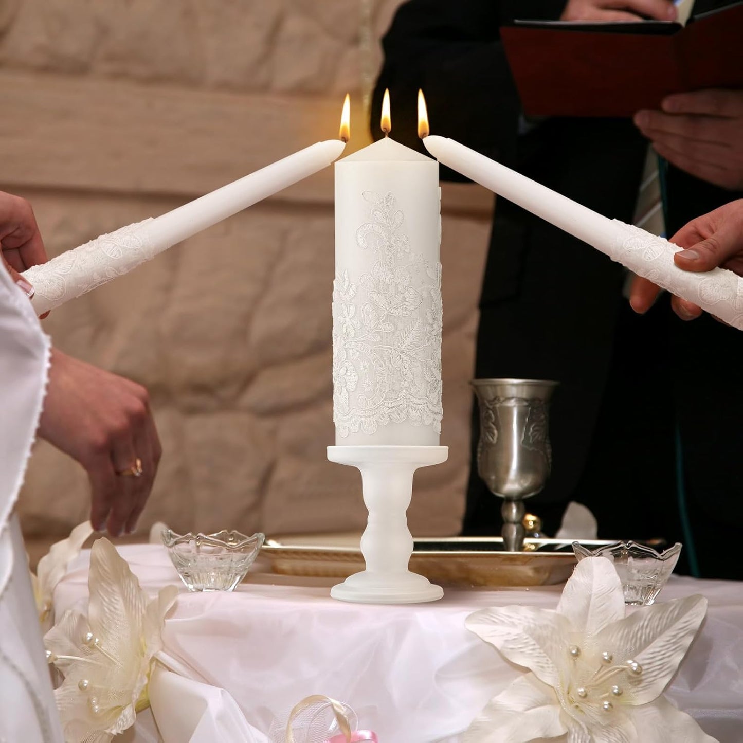 Irenare Unity Candles with Holder for Wedding Ceremony Wedding Decortions Accessories Glass Candle Holder Pillar Candle for Formal Events Church (Ceramics)