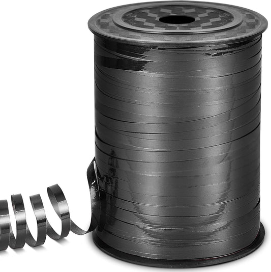 Black Ribbon, 500 Yard Curling Ribbon for Crafts, Shiny Metallic, Iridescent Crimped for Gift Wrapping, Balloons, Florist (1 Roll)