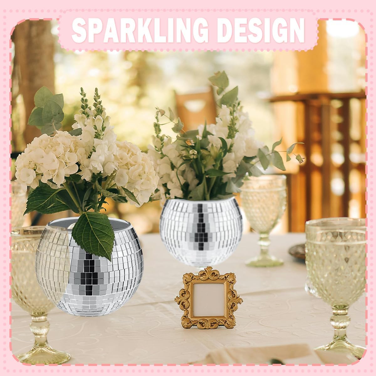 9 Pcs Disco Ball Vase,Glass Disco Ball Vases, Mirror Disco Balls,Candle Holder Vase,Disco Ball Decorations,Wedding Centerpieces,Birthday Parties,Bedroom,Office Decorations (5 x 6 inches)