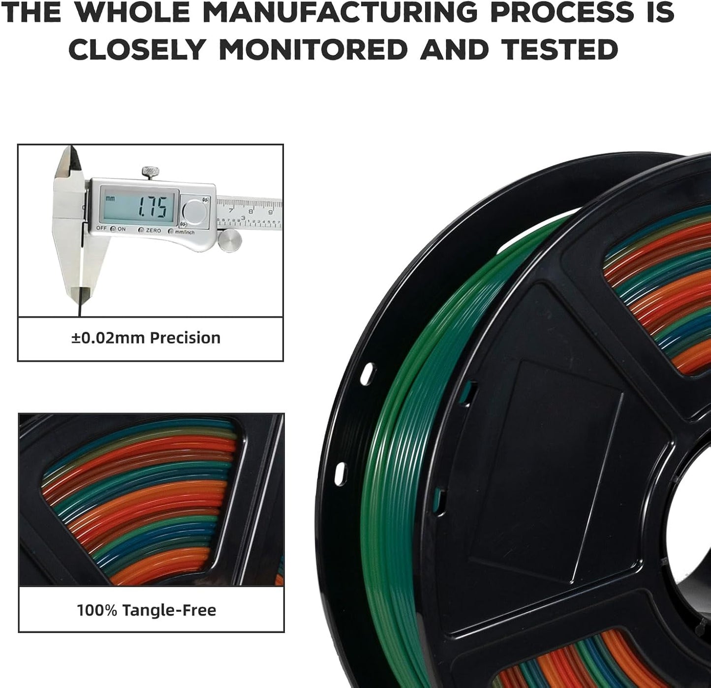 FLASHFORGE PLA Filament 1.75mm, 3D Printer Filament 1kg (2.2lbs) Spool, Dimensional Accuracy +/- 0.02mm, 3D Printing Filament Easy to Use and Fits for Most FDM 3D Printers (Rainbow)