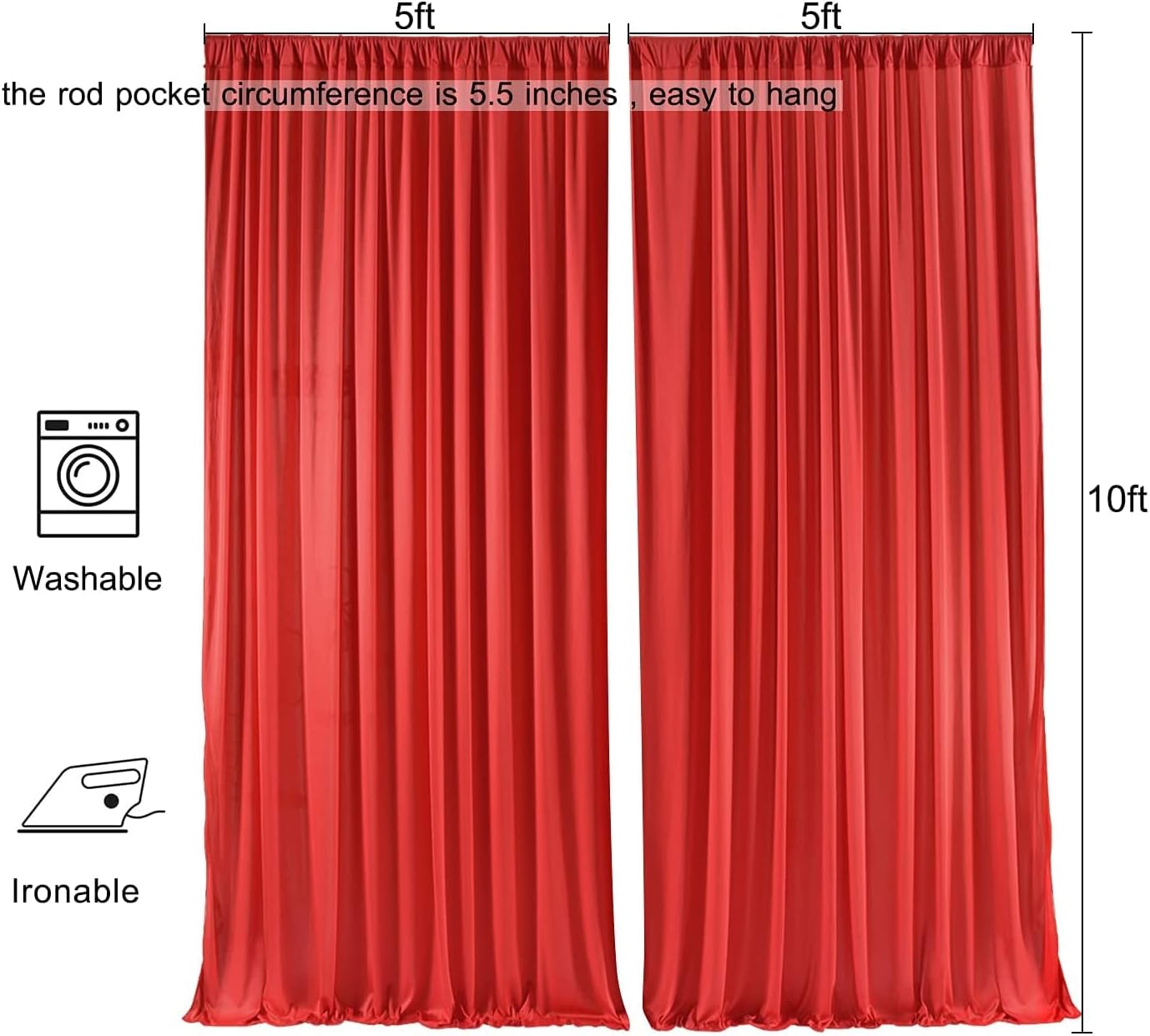 AK TRADING CO. 10 feet x 10 feet Polyester Backdrop Drapes Curtains Panels with Rod Pockets - Wedding Ceremony Party Home Window Decorations - RED (DRAPE-5x10-RED) (Pack of 24)