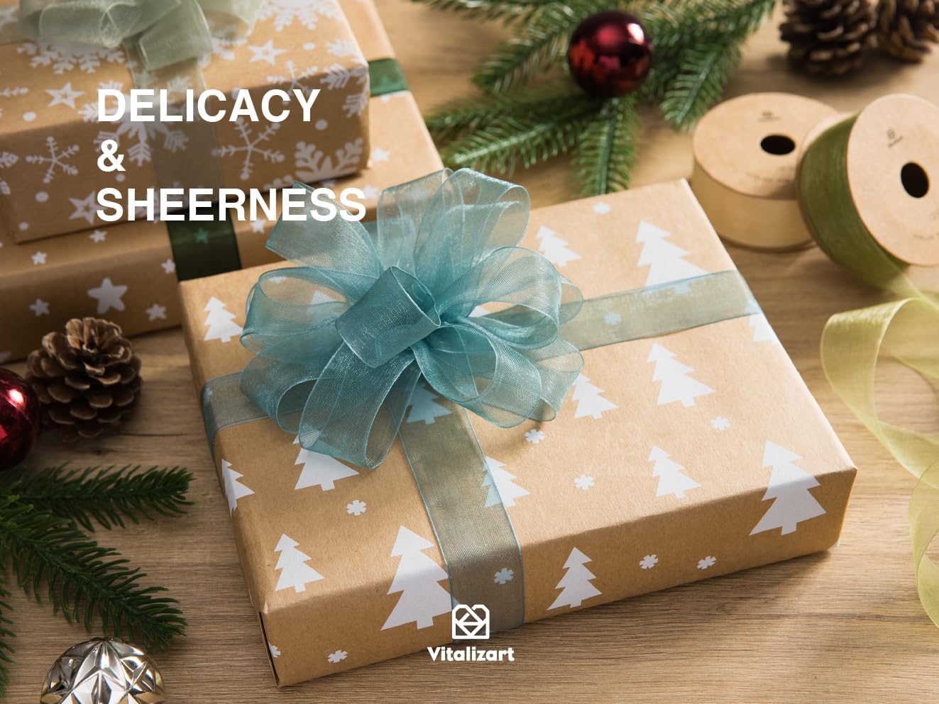 Vitalizart 1" x 150 Yd Organza Ribbon Mixed Color Sheer Ribbons Set 10 Yd x 15 Rolls Handmade for Gift Wrapping Christmas Tree Crafts Bows Wedding Invitations Wreaths Wrap