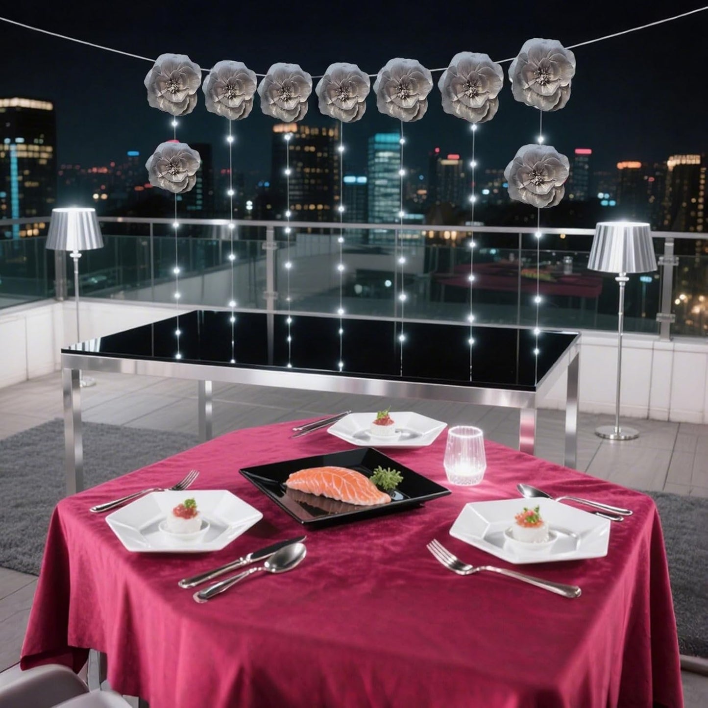 BRT Bearingshui Crepe Paper Flowers Decoration for Wall Total 9 Pcs, Artificial Flowers Backdrop for Wedding Decor Baby Bridal Shower Birthday Party, Silver 3D Wall Flowers Decor