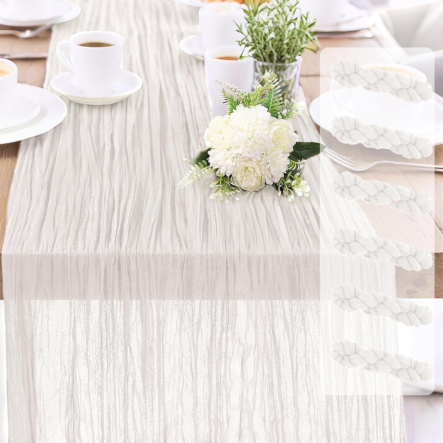 Cheesecloth Table Runner 10FT (35x120 Inch) - 6 Pack White Boho Gauze Fabric Cheese Cloth Table Runner Rustic Sheer Table Runners Cheesecloth for Wedding, Bridal Shower, Birthday Party Decor