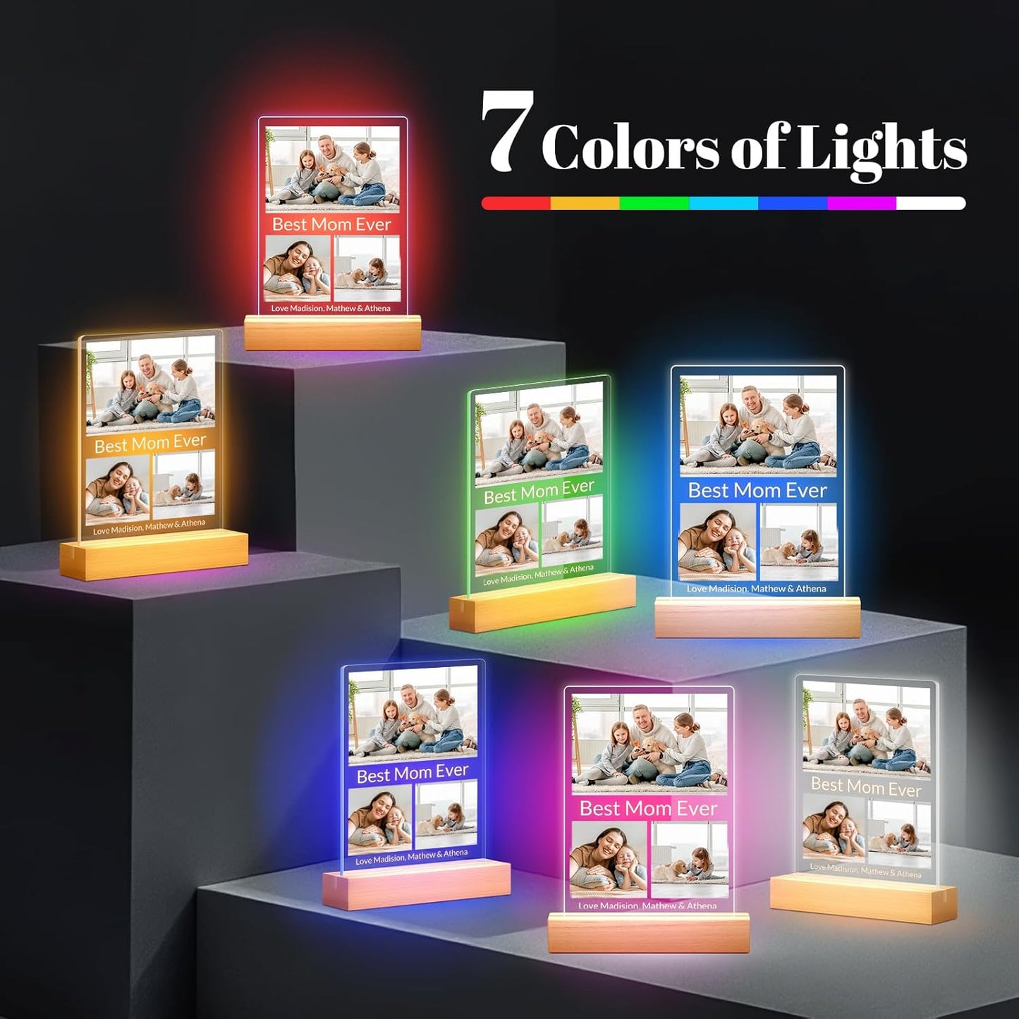 Custom Picture Frames with Photo, Personalized Acrylic Photo Frame with Night Light, Customized Picture Frames, Custom Photo Gifts, Personalized Birthday Gifts for Mom, Baby, Kids, Family