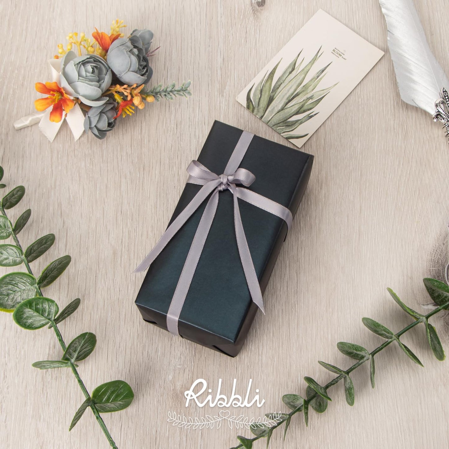 Ribbli Silver Satin Ribbon Double Faced Satin 1/4 Inch x Continuous 100 Yards-Silver Ribbon for Gift Wrapping Crafts Wedding Decoration Bows Bouquet Floral Arrangement