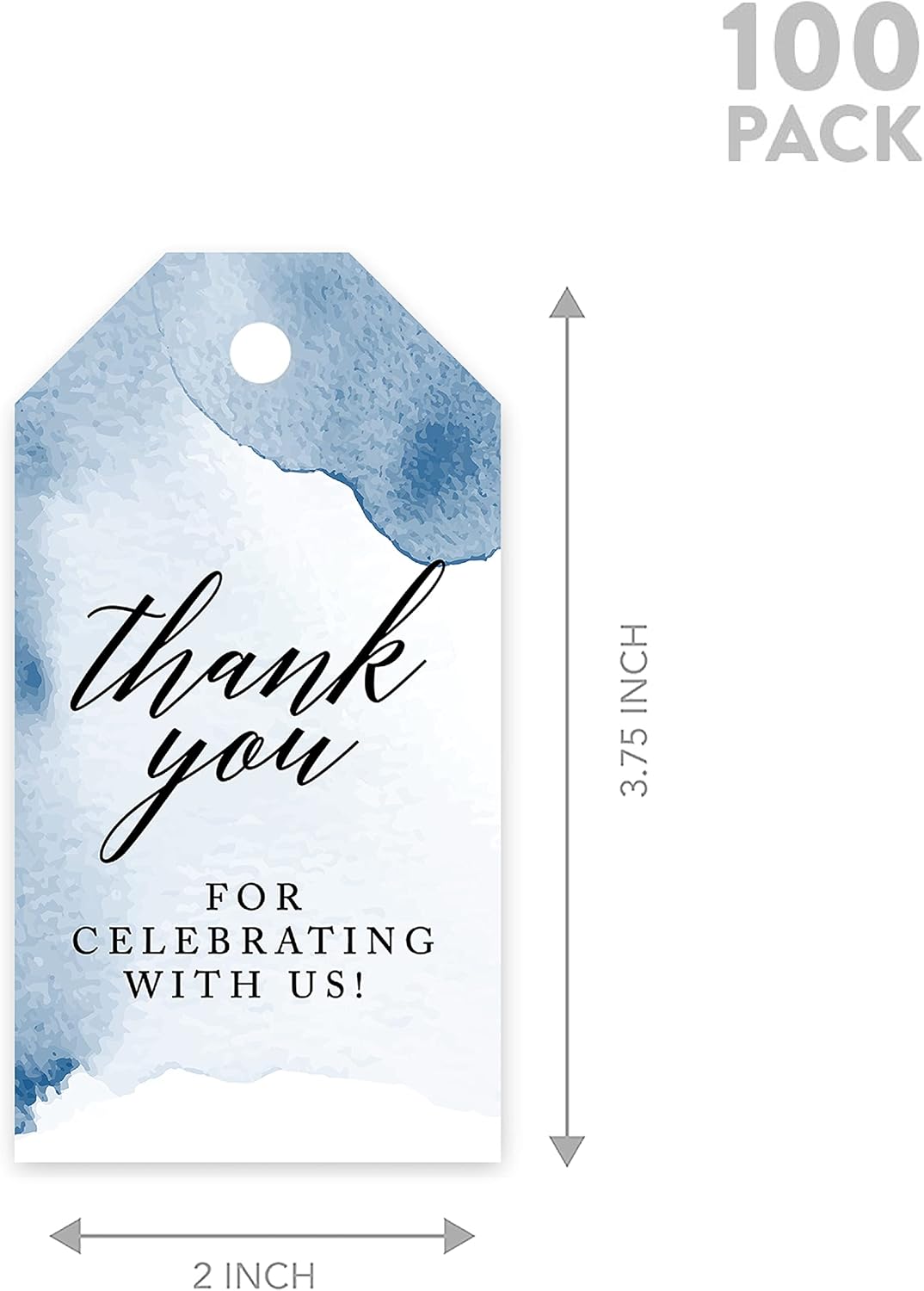 Andaz Press 100-Pack Thank You For Celebrating With Us Favor Tags Navy Blue Watercolor Cardstock Gift Tags with Bakers Twine for Wedding Baby Shower Bridal Shower Birthday Party Favors 2 x 3.75-Inches
