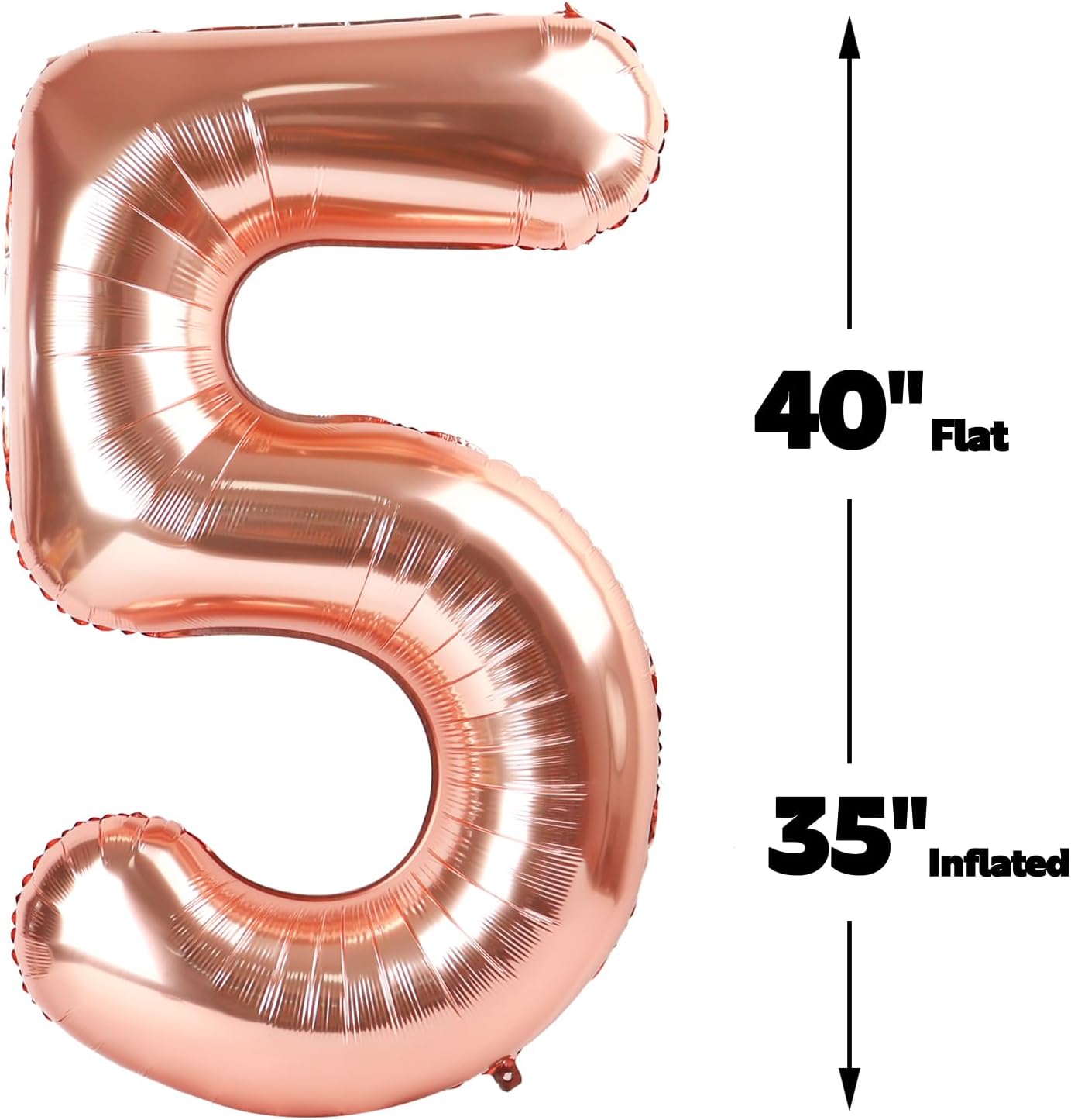 Large Rose Gold 40 Inch Birthday Number 5 Balloon, Rose Gold Five 5th 15 25 35 50 55 Birthday Anniversary Celebration Decorations, Foil Mylar Helium Numbers 5 Balloons Girl Boy Party Supplies