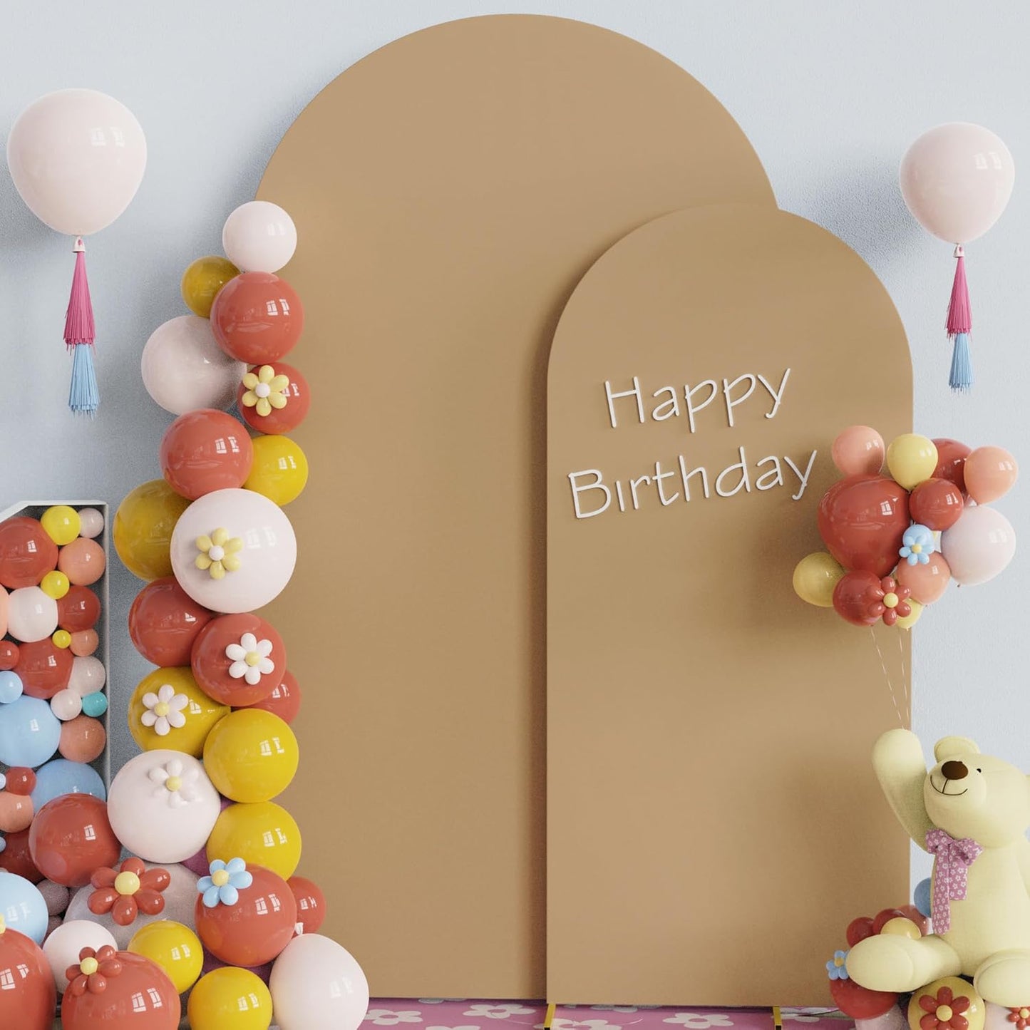 Fomcet Wedding Arch Cover 7.2FT, 6FT Khaki Spandex Fitted Fabric Arch Backdrop Covers 2 Set for Round Top Chiara Arched Backdrop Stand Cover for Wedding Birthday Party Baby Shower Decor