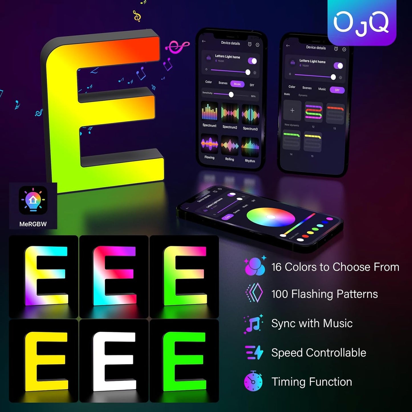 OJQ Light Up Letters LED Letter - Marquee Letters Room Decor Alphabet Letter Music Sync Color Change Colorful - Christmas Birthday Gifts for Girl - Teen Girls Gifts Party Home Wall Decor