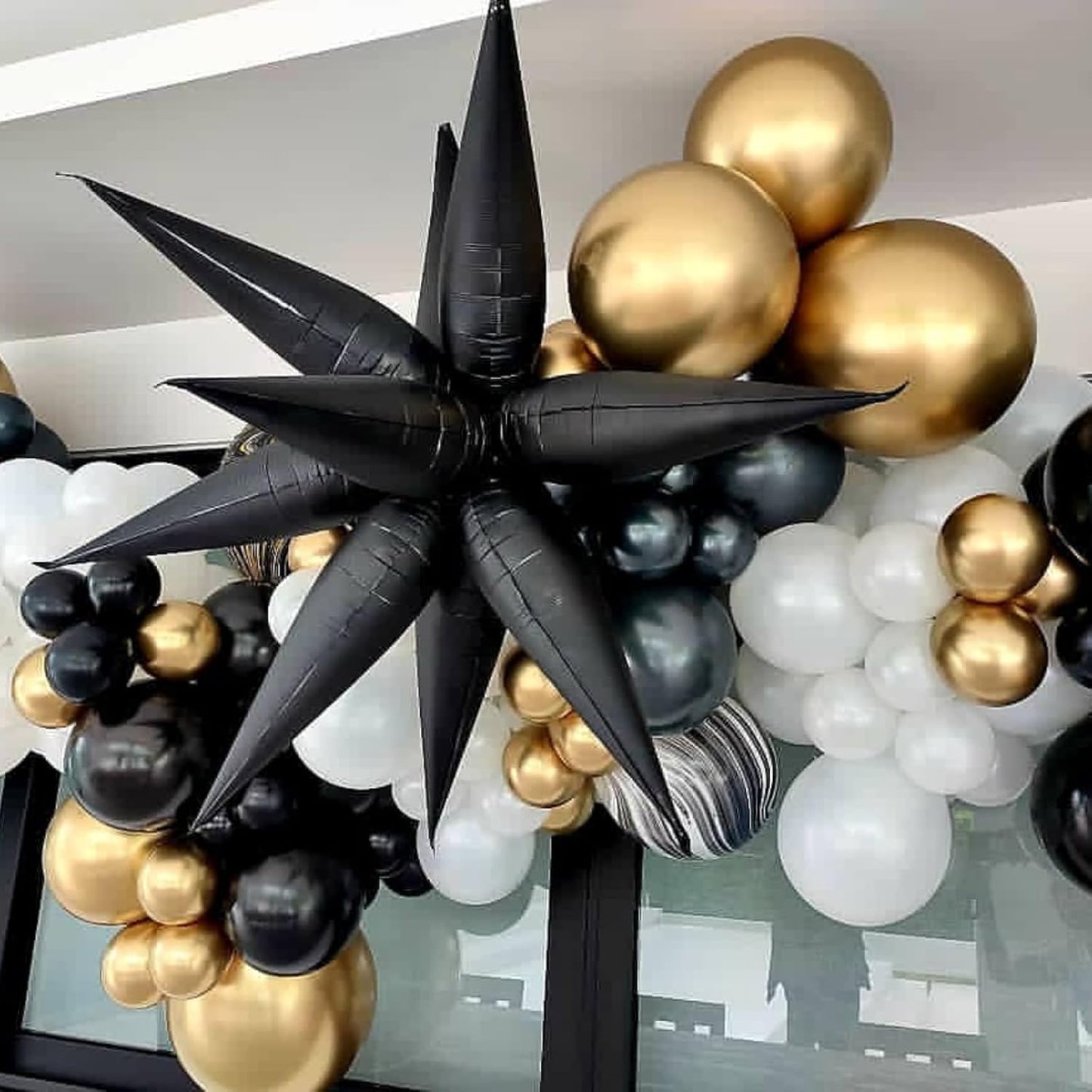 Black Star Balloons 12pcs, 27/22 Inch Foil Star Explosion Balloons, Large Spike Mylar Cone Balloon, Fireworks Shape Balloon Party Decor for Retirement Wedding Birthday Graduation