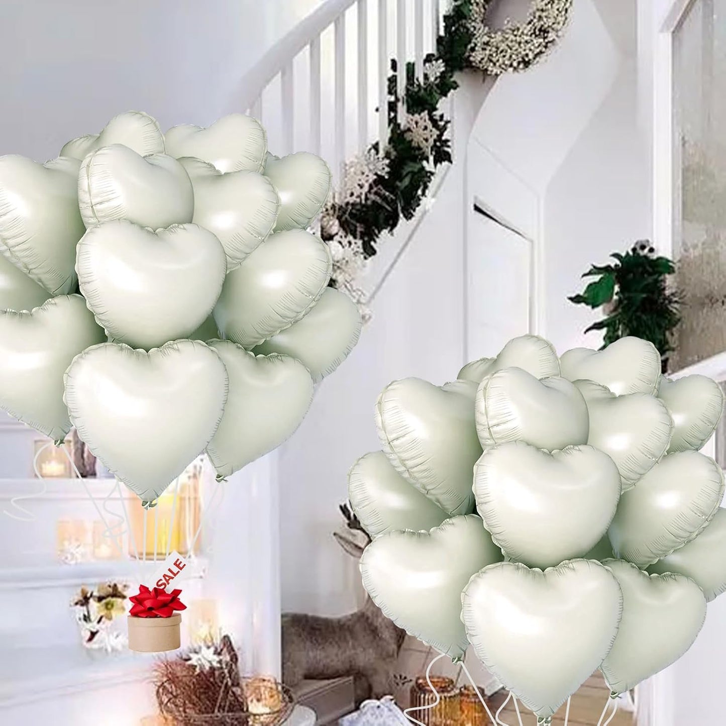 White Heart Ballloons,18 Inch Foil Love Heart Shaped Balloons 12Pcs Creamy White love balloon for Anniversary Wedding Birthday Party Baby Shower Decorations