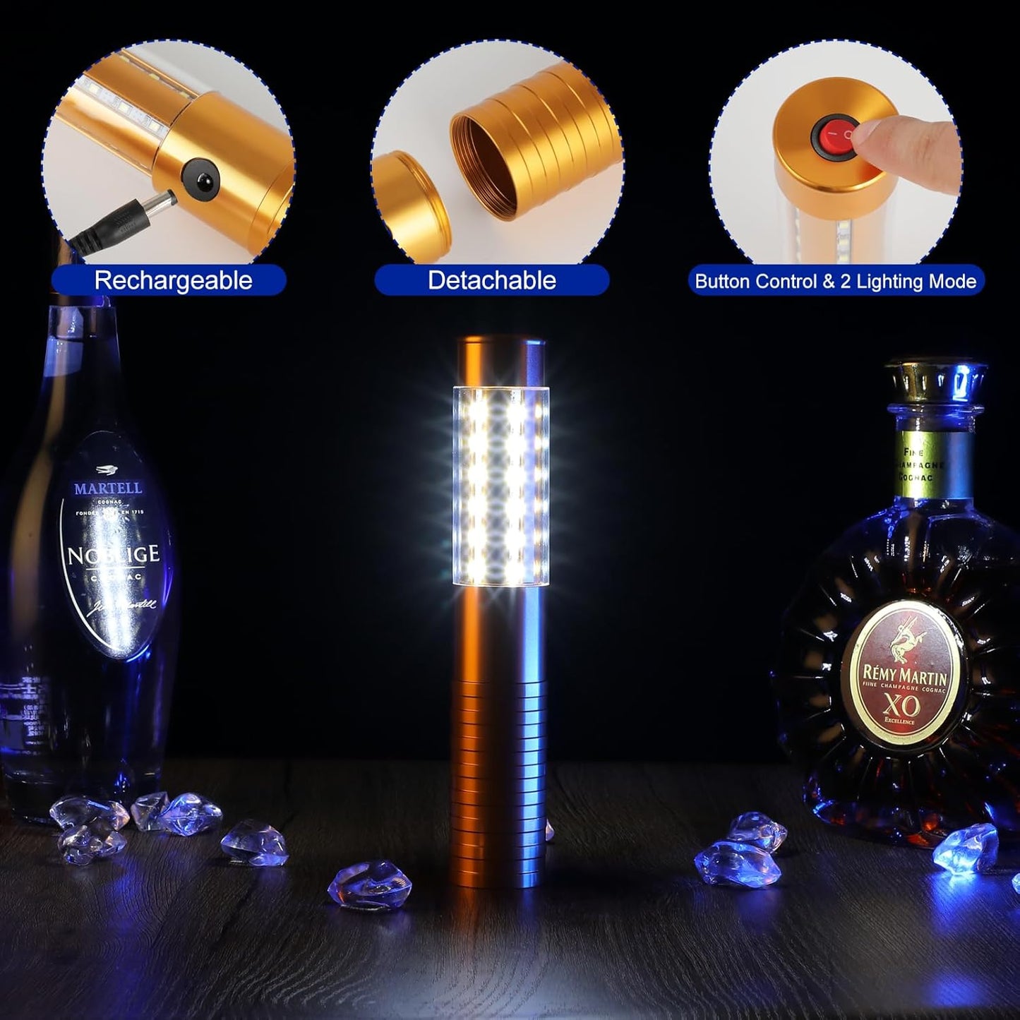 WILON Bottle Service Lights Rechargeable Bottle Service Sparklers Reusable Handheld Girl Lights LED Baton Strobe Light for Parties Bar Club Nightclub Birthday Weddings - 2 Pack