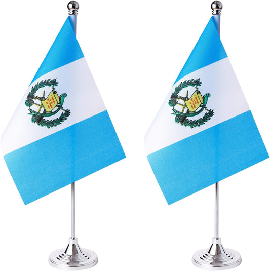 ZXvZYT 2 Pack Guatemala flag Guatemalan Table Flag Small Mini Guatemalan Desk Flags With Stand Base,International Festival Events Celebration Decorate,Home office Decorations