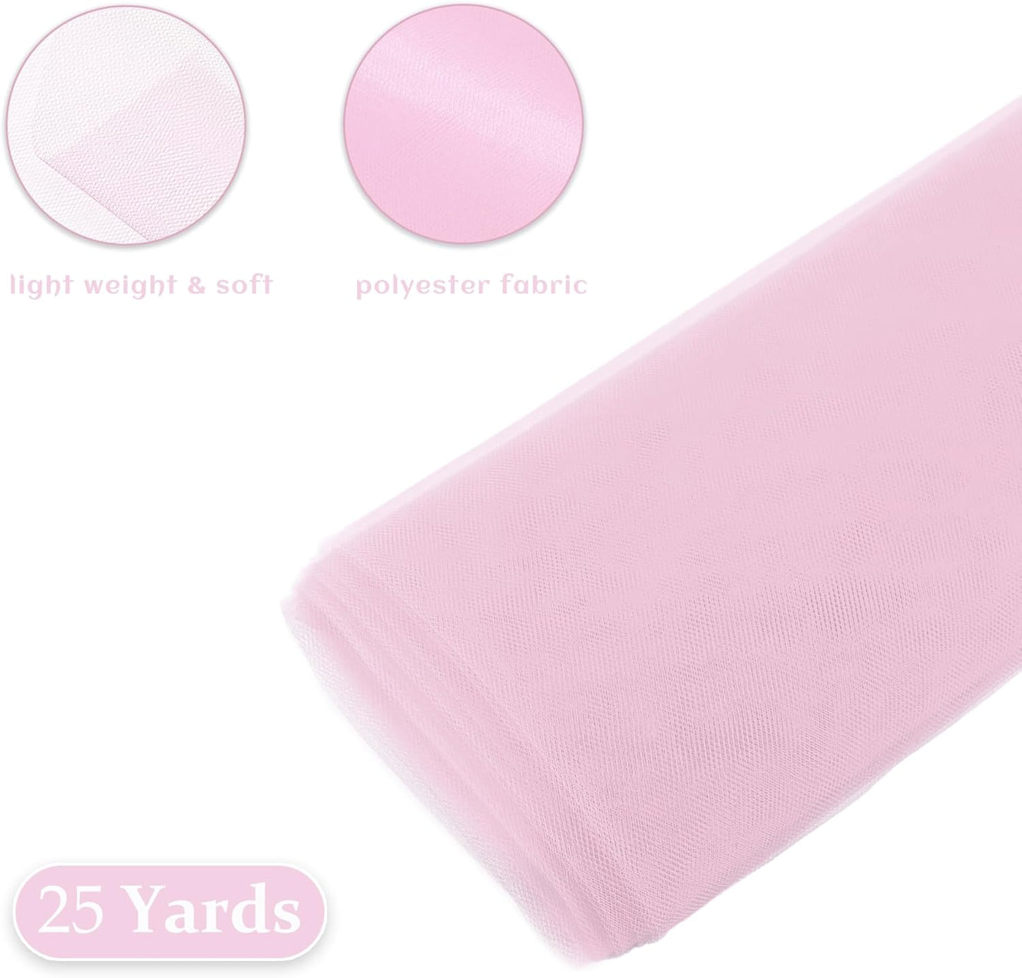 108 Inch × 25 Yards Tulle Mesh Ribbon Light Pink Tulle Fabric Ribbon Roll Netting Spool for Tutu Skirt DIY Craft Wedding Home Decor Party Gift Wrapping Ornaments