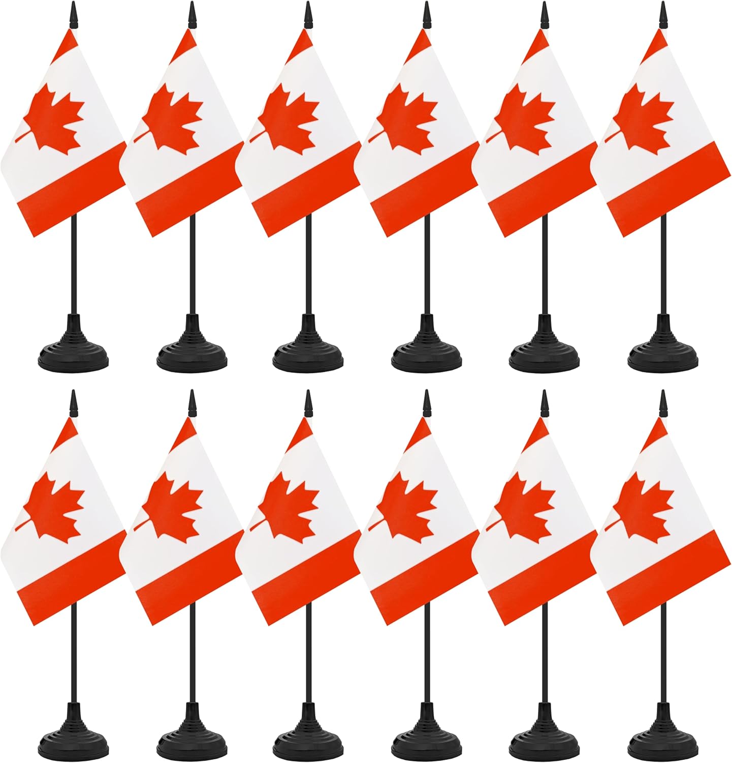 12 Pack Canada Desk Flag Set, Canadian Table Office Flag, Small Miniature Desktop Flag With Black Pole and Black Base, Classroom, Offices Meeting Desk Decoration (Canada)