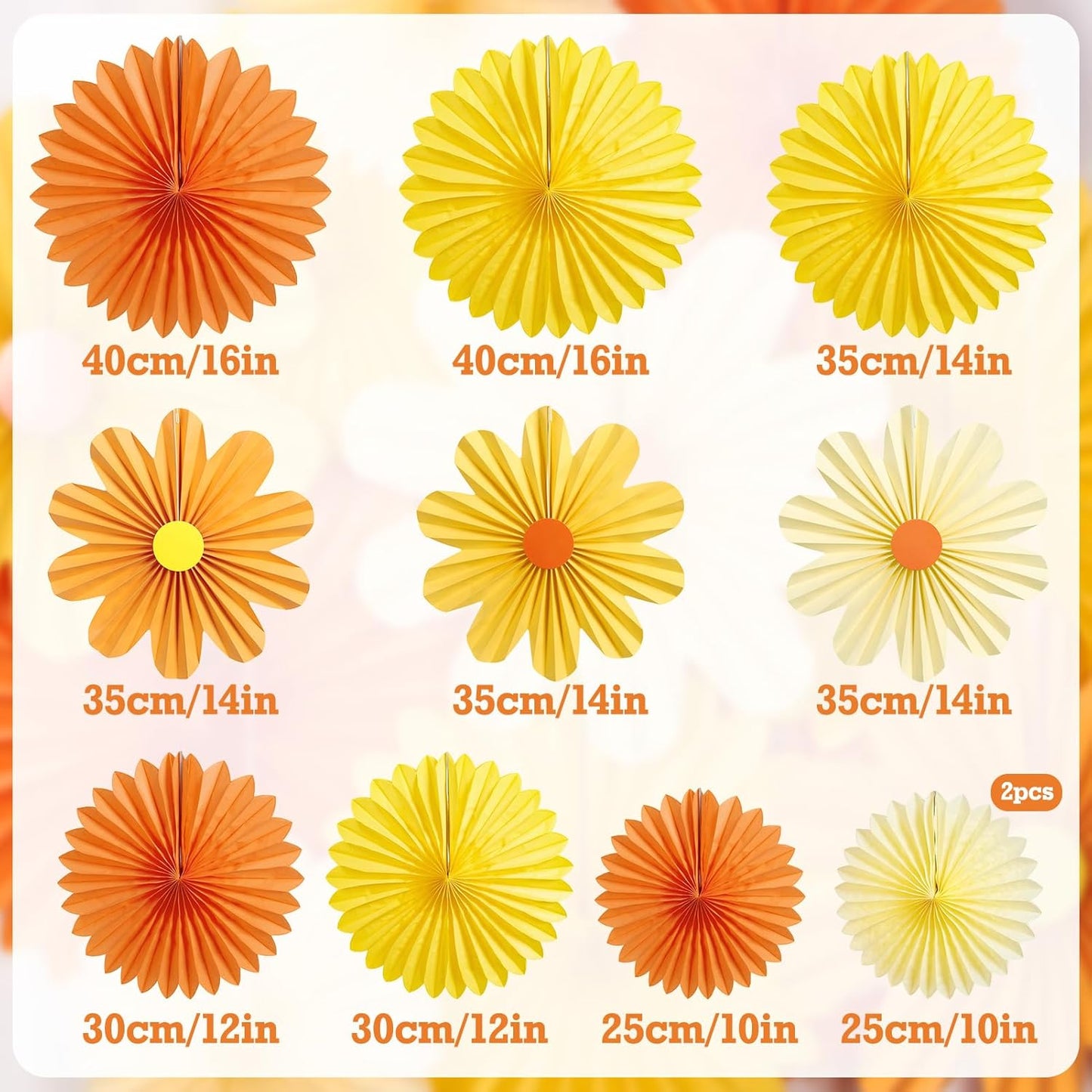 11PCS Paper Flowers Decorations for Wall Daisy Paper Fans Classroom Decoration Paper Orange Backdrop Decor Hanging Paper Fans for Birthday Baby Shower Indoor Spring Deco