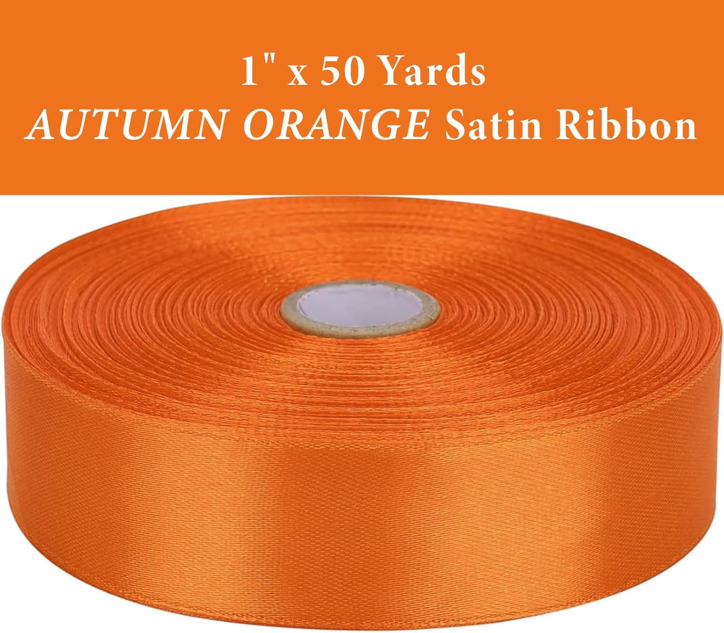 1" x 50 Yards Autumn Orange Satin Ribbon Single Faced Fabric Ribbons for Gift Wrapping, Crafting, Bows Making, Flower Bouquet, Wedding, Home Decor