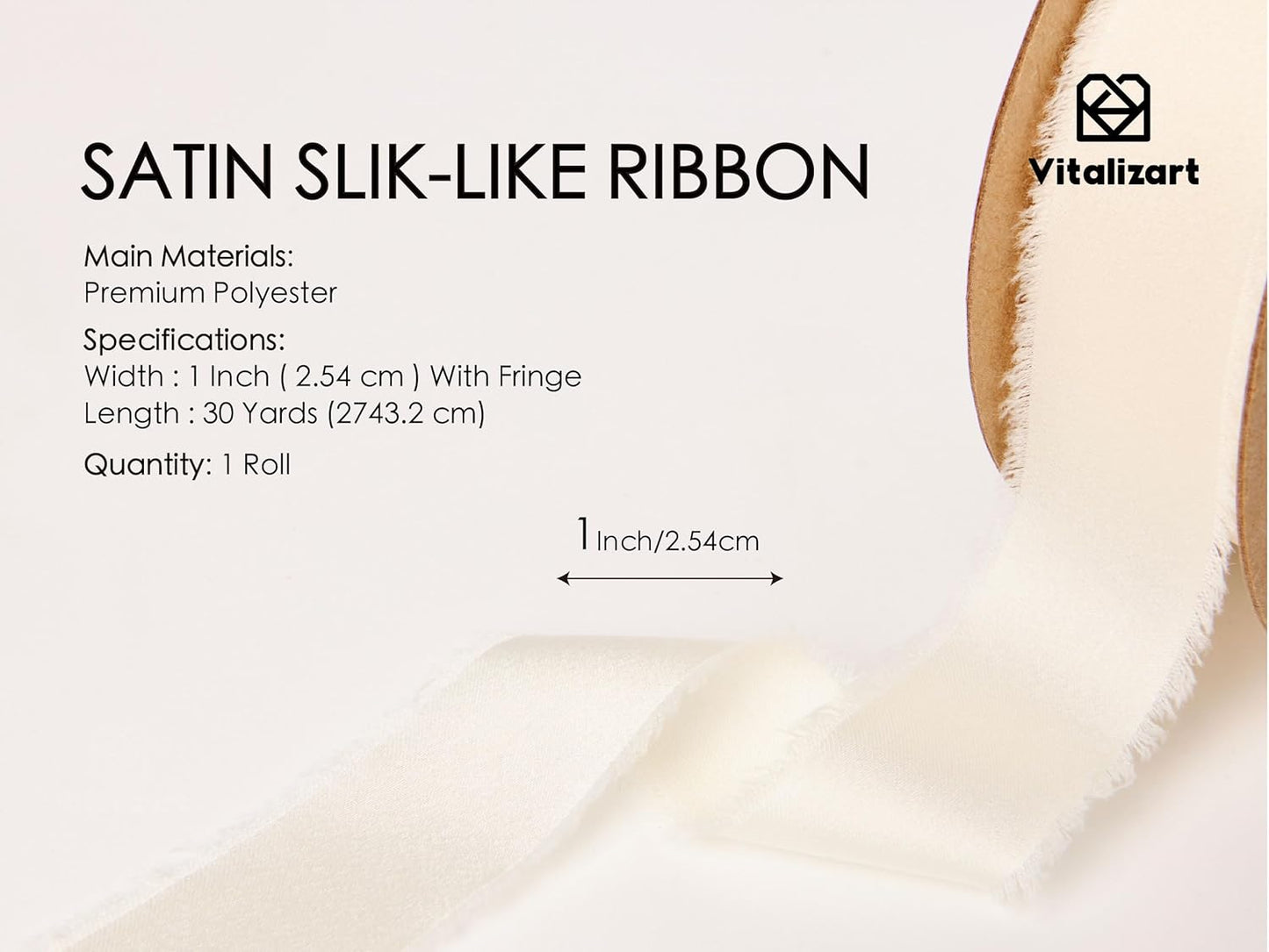 Vitalizart Silk Like Satin Ribbon 1 inch x 30 Yard Ivory White Handmade Frayed Ribbons for Gift Wrapping Baby Shower Wedding Bridal Bouquets Holiday Decor