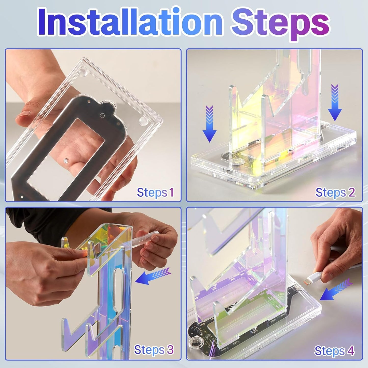 Game Controller Holder with Light Colorful Acrylic Headphones Stand with 3 Modes 7 Colors USB Charging Port for PS4, PS5, PC Universal Design (2 Tiers with Lights)