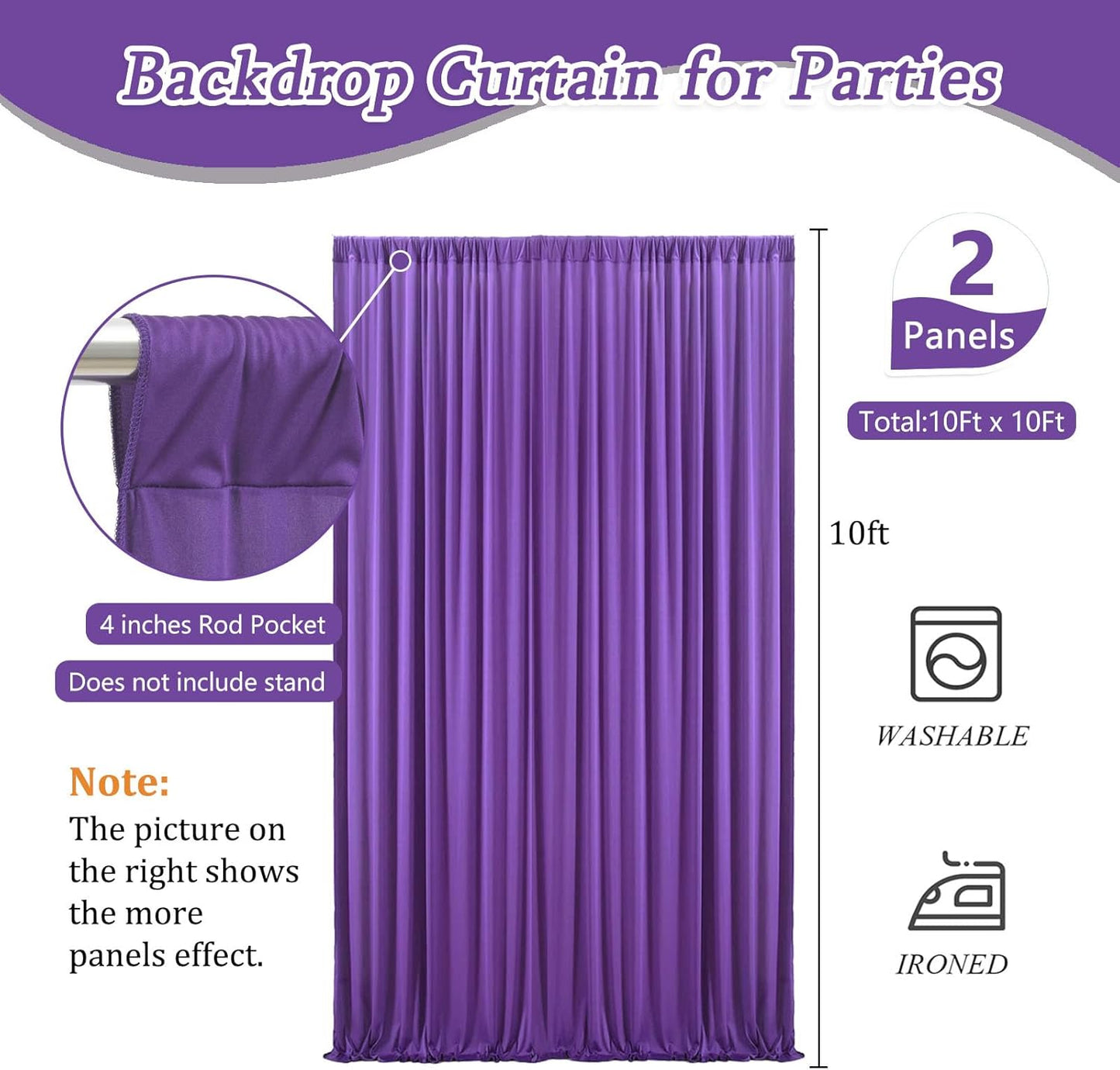 10 x 7 Feet Purple Backdrop Curtain for Partie, Background Curtains for Photoshoot, Birthday, Wedding, Halloween, Thanksgiving, Christmas Day, New Year Party Decorations 5Ft x 7Ft, 2 Panels