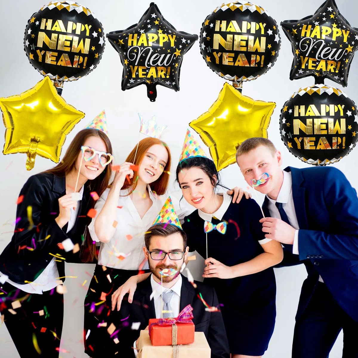 Happy New Years Balloons Set, Large Happy New Year Foil Balloons, New Year Decorations 2025, New Years Eve Party Supplies 2025 Happy New Years Decorations