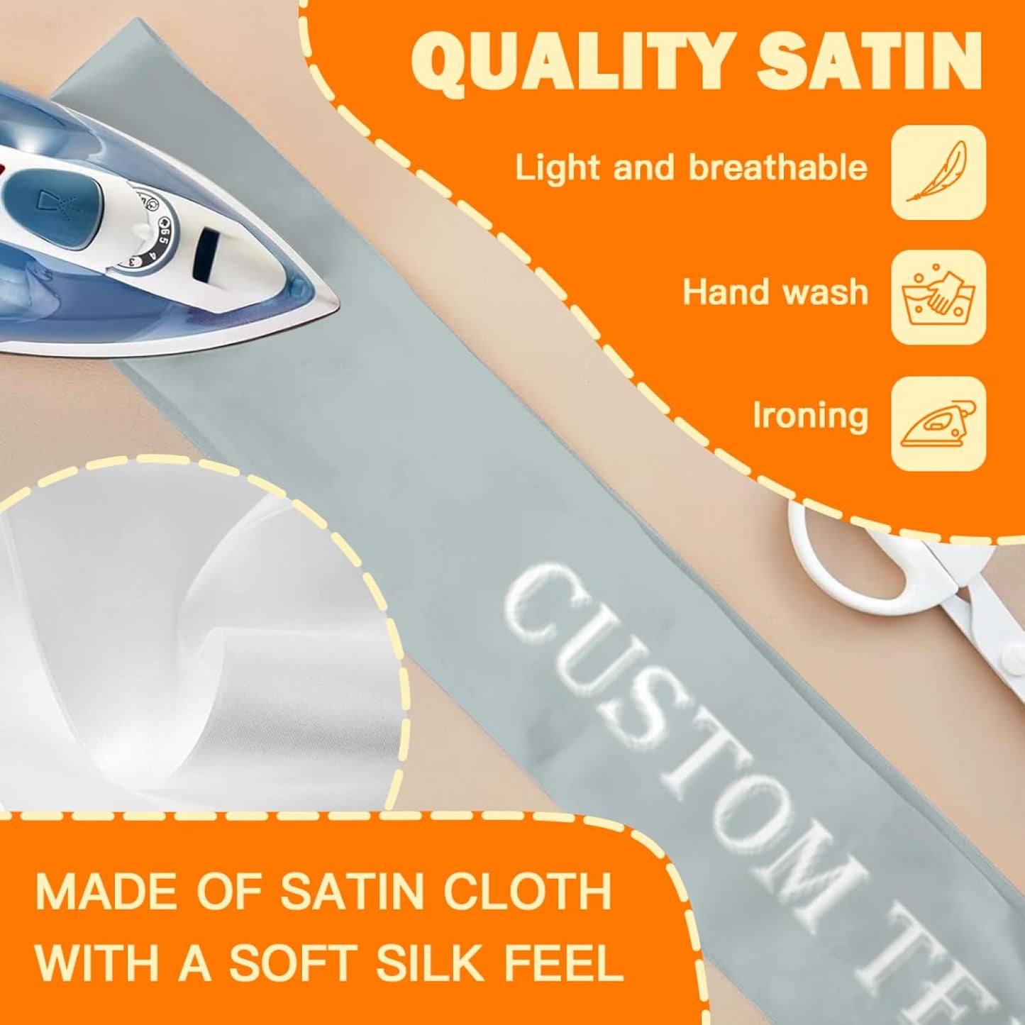 Custom Sash,Personalized Birthday Sash with Text Photo,Customized Bachelorette Sash Quote Sash Bride to Be Sash Color Optional (No decorative edge, Sliver)