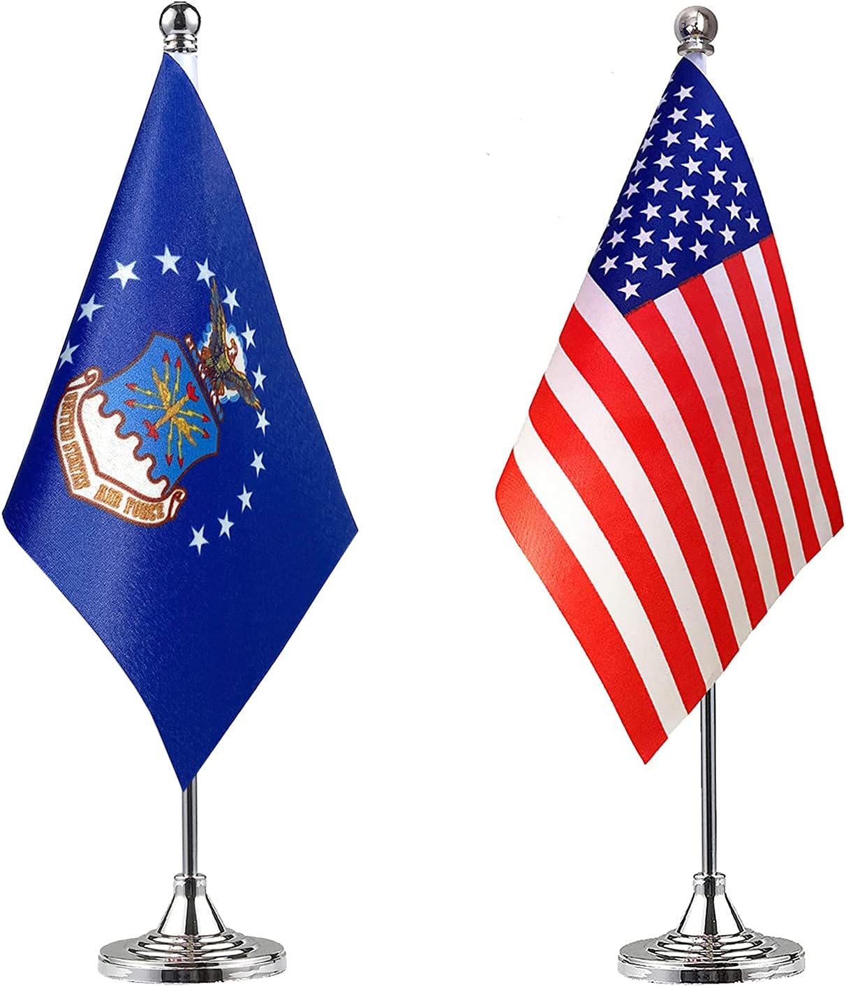 ZXvZYT 2 Pack American US Air Force flag USA Air Force table flag,Small Mini United States Military Desk Flags With Stand Base,for Army Party Events Celebration Decorations Supplies