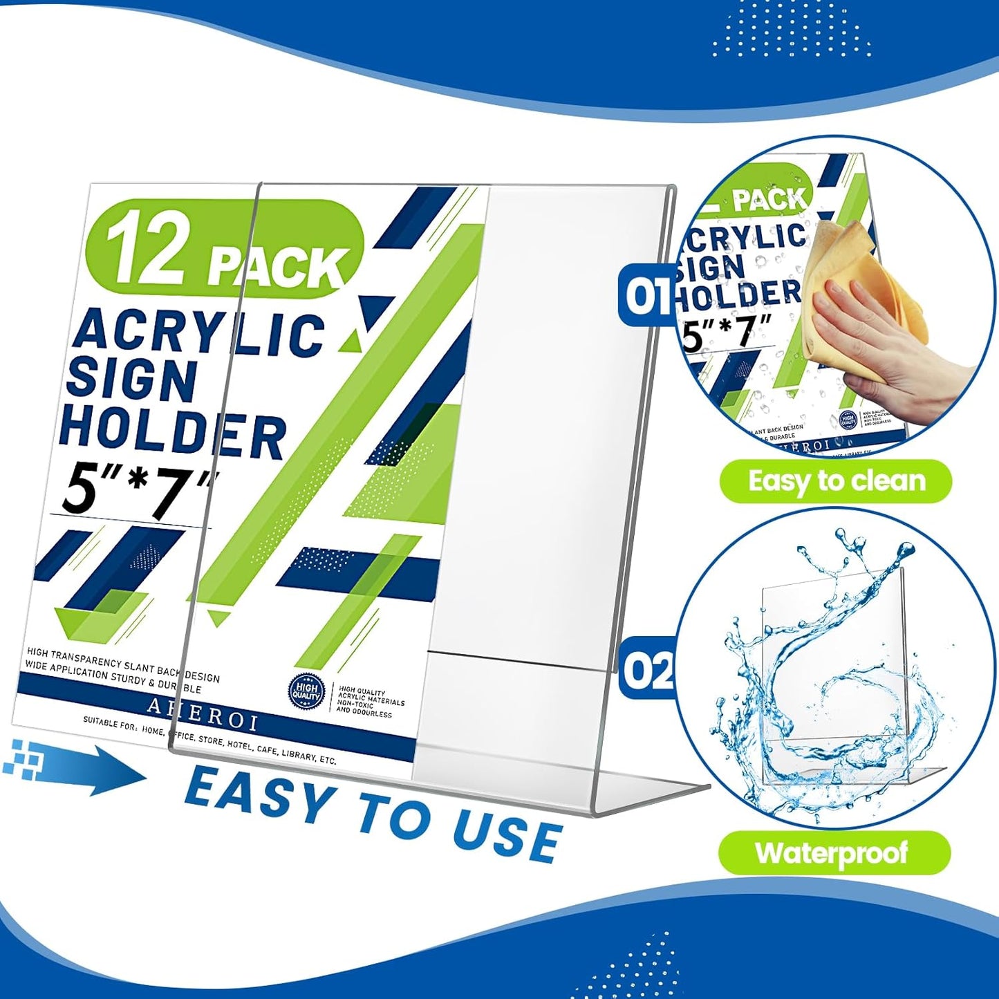 Aheroi 12Pcs Acrylic Sign Holder, 5x7 Clear Sign Holders, L-Shape Table Sign Holders Paper Stand, Plastic Sign Holder Standing, Paper Display Stand for Menu Document Display, Activities Supplies