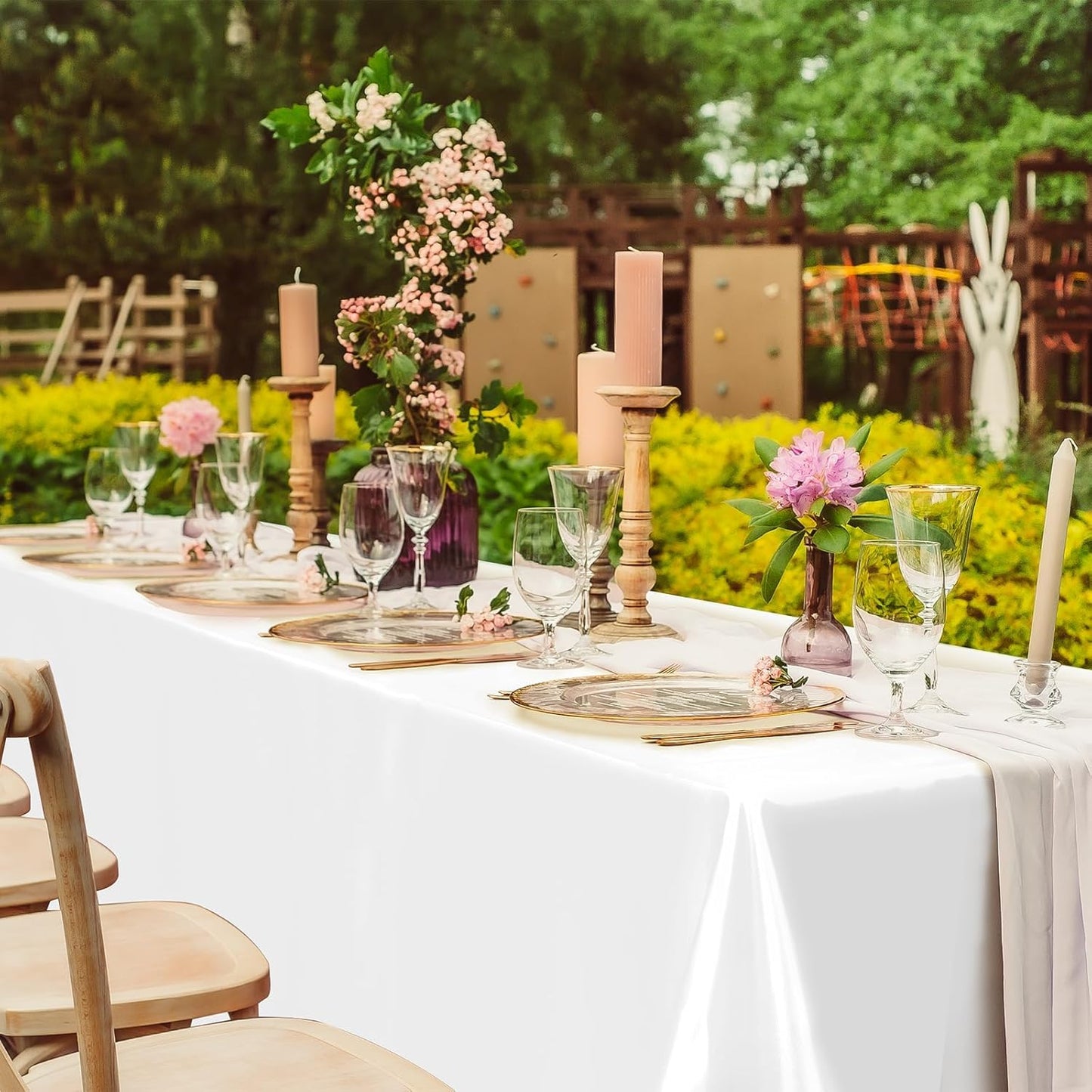 TURSTIN 4 Packs Satin Tablecloth 102 x 58 Inch Overlay Satin Table Cover Rectangle Bright Silk Tablecloth Smooth Fabric Table Decoration for Wedding Banquet Party Events, White