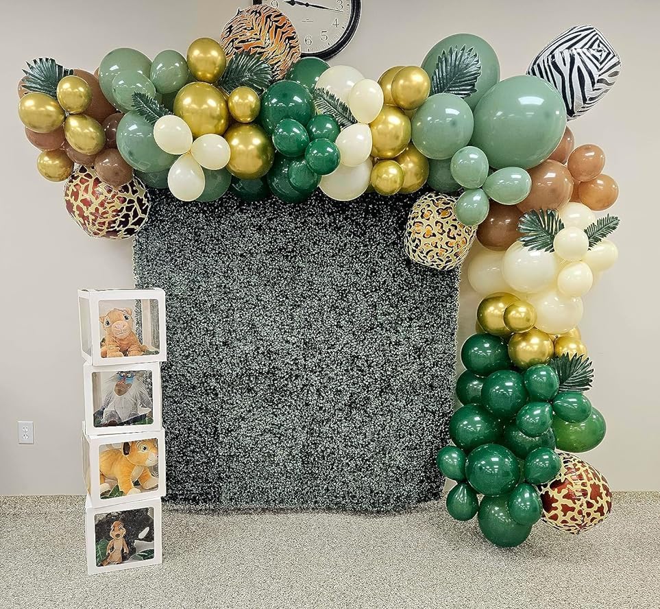 Sage Green Brown Balloons, 60PCS Green Brown Beige Jungle Safari Wild Woodland Balloon, Retro Green Metallic Gold Coffee Apricot Balloons for Boy First Birthday Baby Shower Wedding Party Decorations