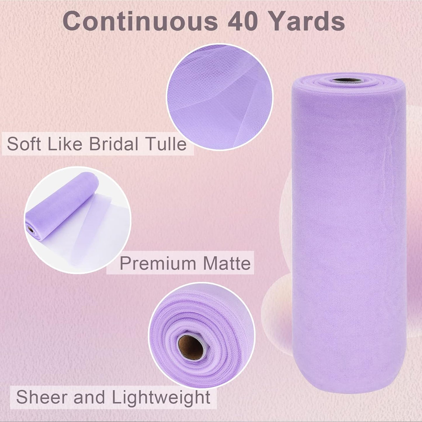 Lavender Tulle Fabric Roll Spool Bolt (54 Inch by 40 Yards) Large Tulle Wedding Party Decoration, Tutu Skirt, Table Runner, Gift Wrapping, Bridal Shower, Soft & Drape (Lavender)
