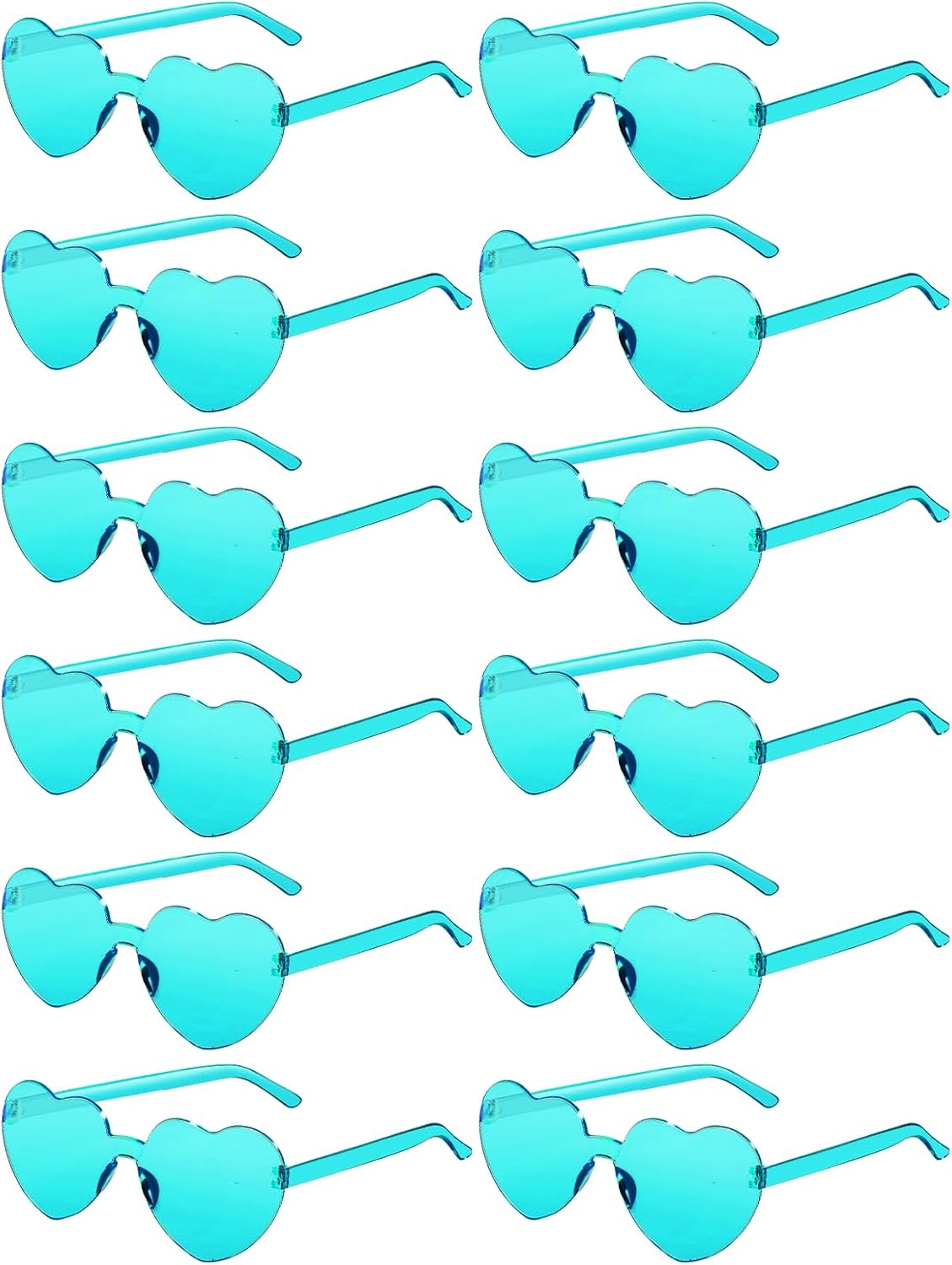 12 Pairs Heart Shaped Sunglasses for Women Colorful Glasses Fun Trendy Transparent Heart Sunglasses Party Favor (Lake Blue)