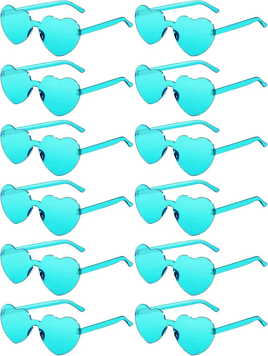 12 Pairs Heart Shaped Sunglasses for Women Colorful Glasses Fun Trendy Transparent Heart Sunglasses Party Favor (Lake Blue)