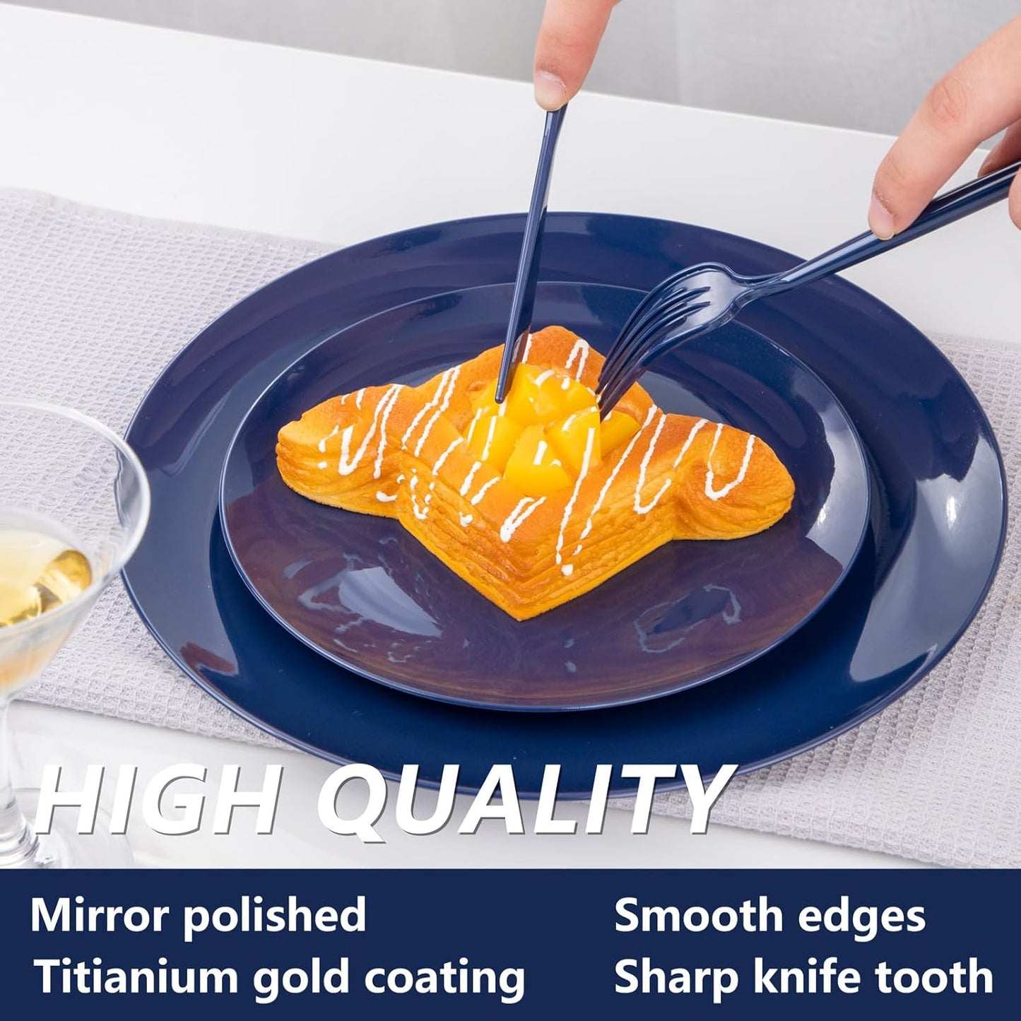 Supernal 180pcs Blue Plastic Silverware Heavy Duty Blue Party Disposable Cutlery Plastic Forks and Spoons Disposable Utensils Include 60 Forks,60 Knvies,60 Spoons for Wedding,Party or Daily Using