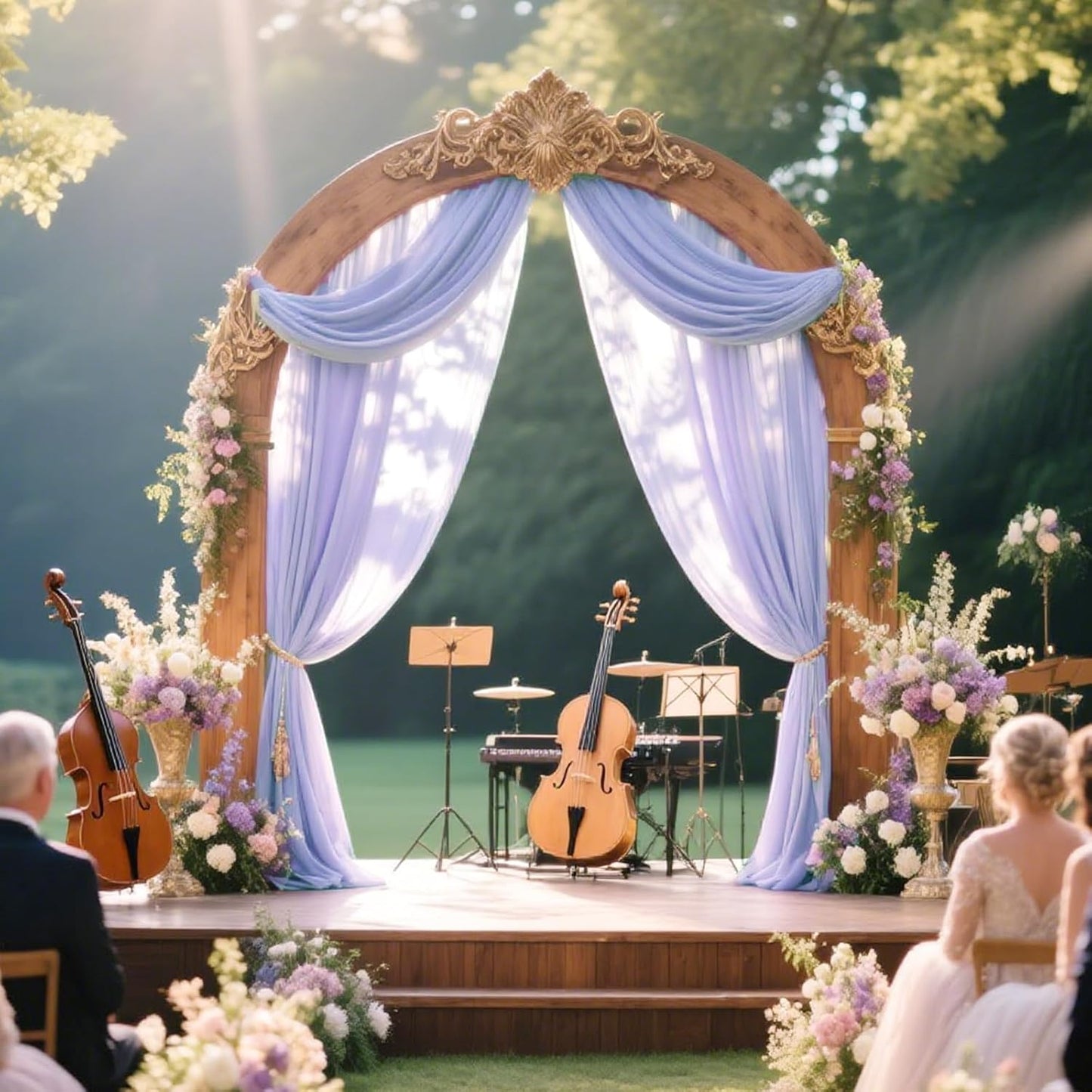 VOK Lavender Wedding Arch Draping Fabric Chiffon Fabric, 29in x 18Ft Sheer Chiffon Outdoor Curtain for Wedding Ceremony Birthday Party Decoration (Lavender,1 Panel)