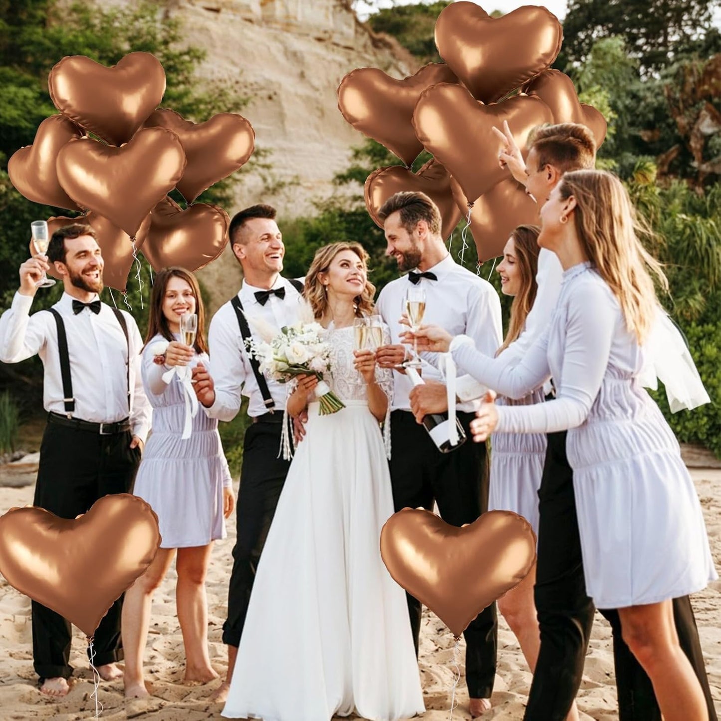 24 Inch Brown Heart Balloons, Coffee Heart Shaped Foil Balloons, Tan Helium Balloon for Valentines Day Bridal Shower Anniversary Bachelorette Wedding Birthday Party Decorations