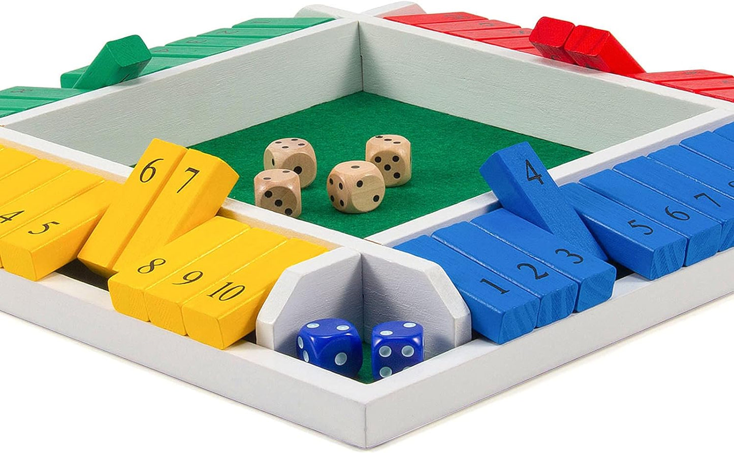 AMEROUS Shut The Box Dice Game-12 inches-Colorful Design-1-4 Players-12 Dice-Gift Package, Classic 4 Sided Wooden Board Game for Adults Kids, Classics Board Game