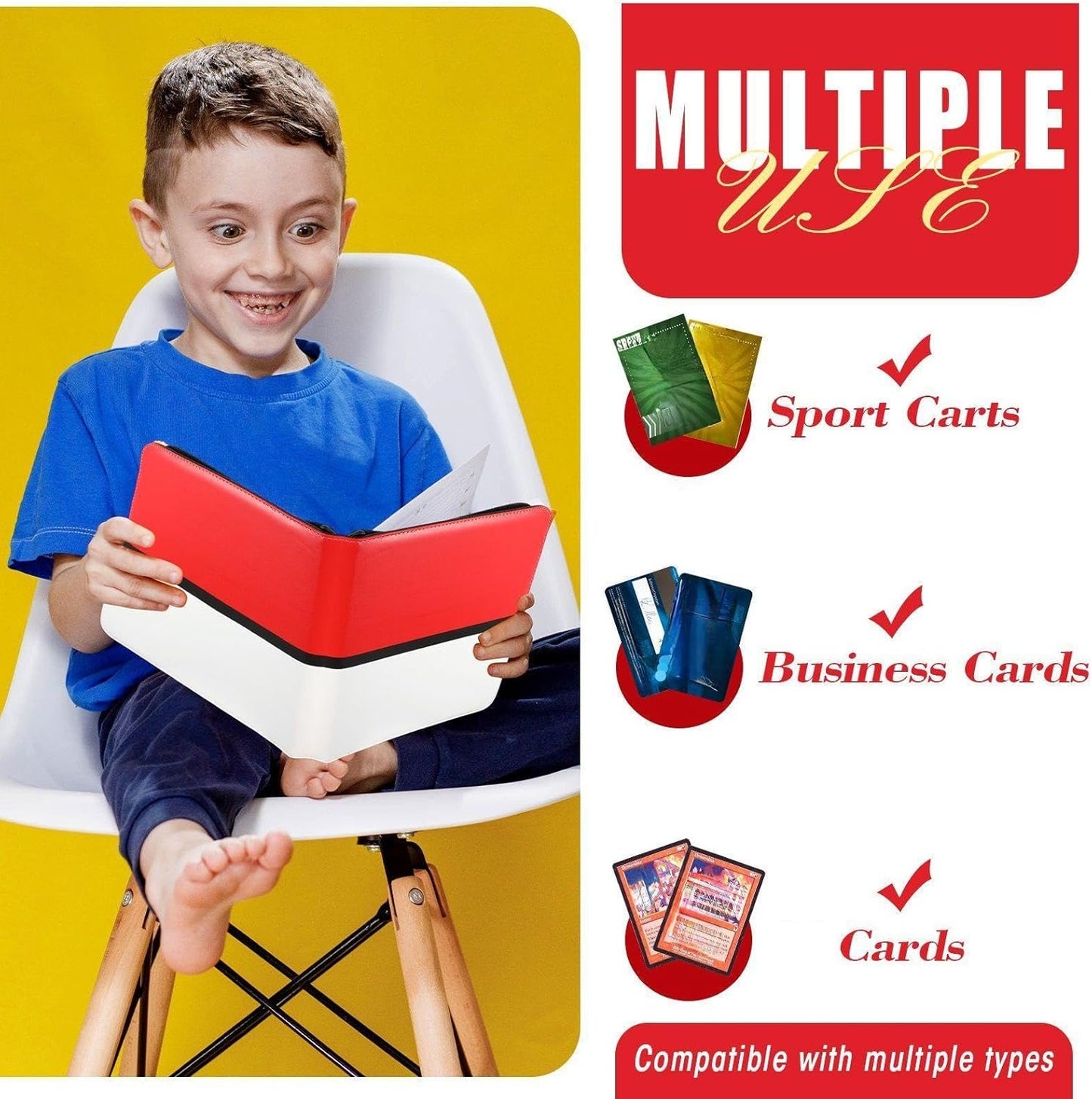 Pinkunn 2 Pack 9 Pocket Card Binder, 900 Double Sided Pocket PU Collection Binder White Red Zip Trading Card Collector Album Cards Folder Compatible with MTG, TCG, Sports Cards Game Birthday Gifts