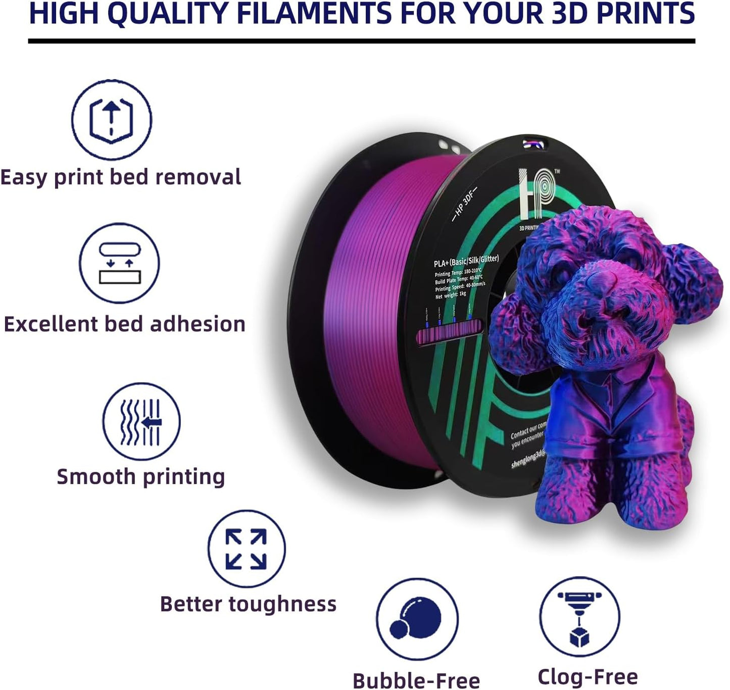 Dual Color PLA Filament,Shiny Silk Blue Rose PLA, 3D Printer Filament,PLA Filament 1.75mm Dimensional Accuracy +/- 0.02mm, 1KG Spool (2.2 lbs), Fit Most FDM Printer